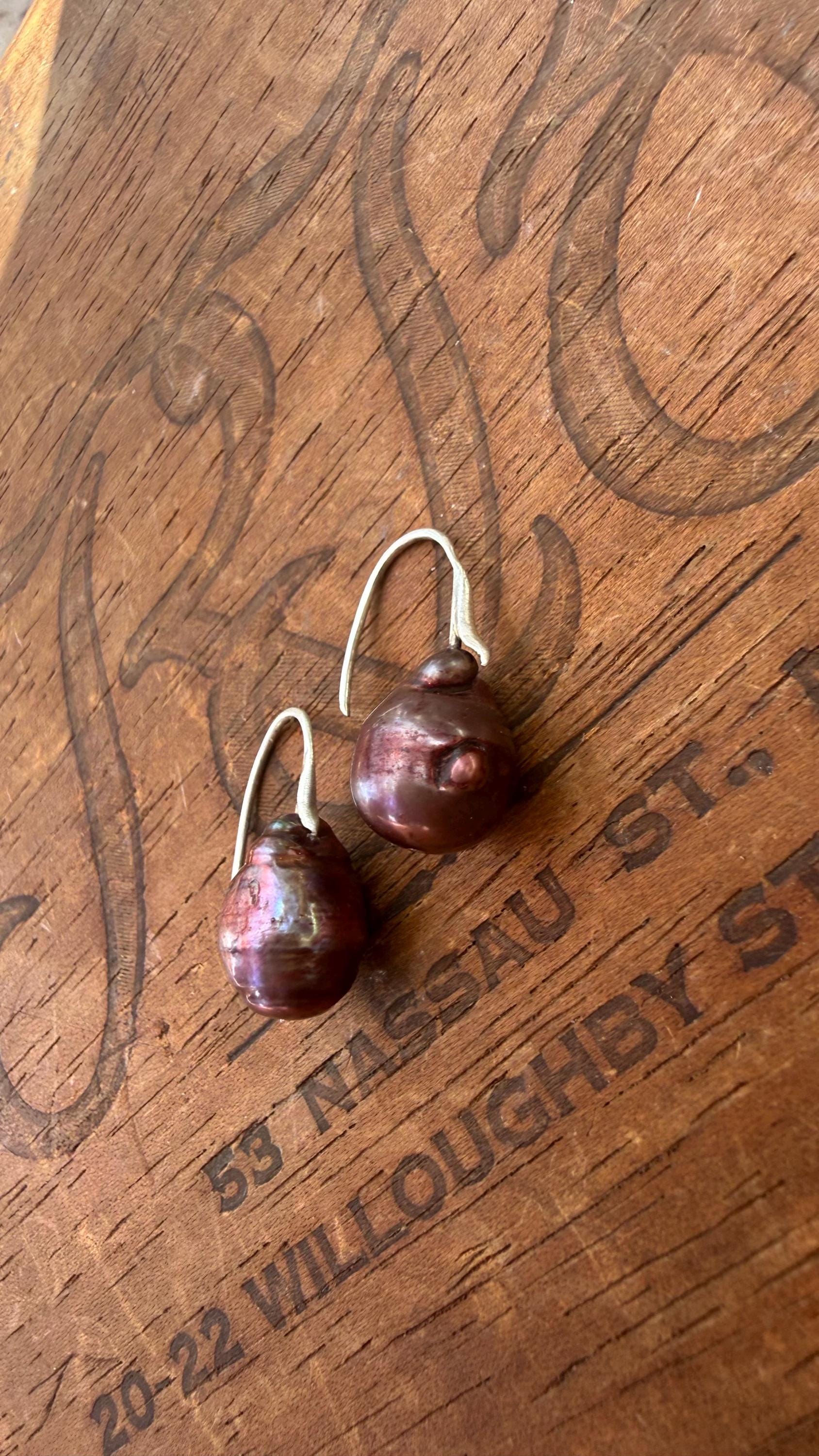 Port Colored Baroque Freshwater Pears with Sterling Silver hooks.