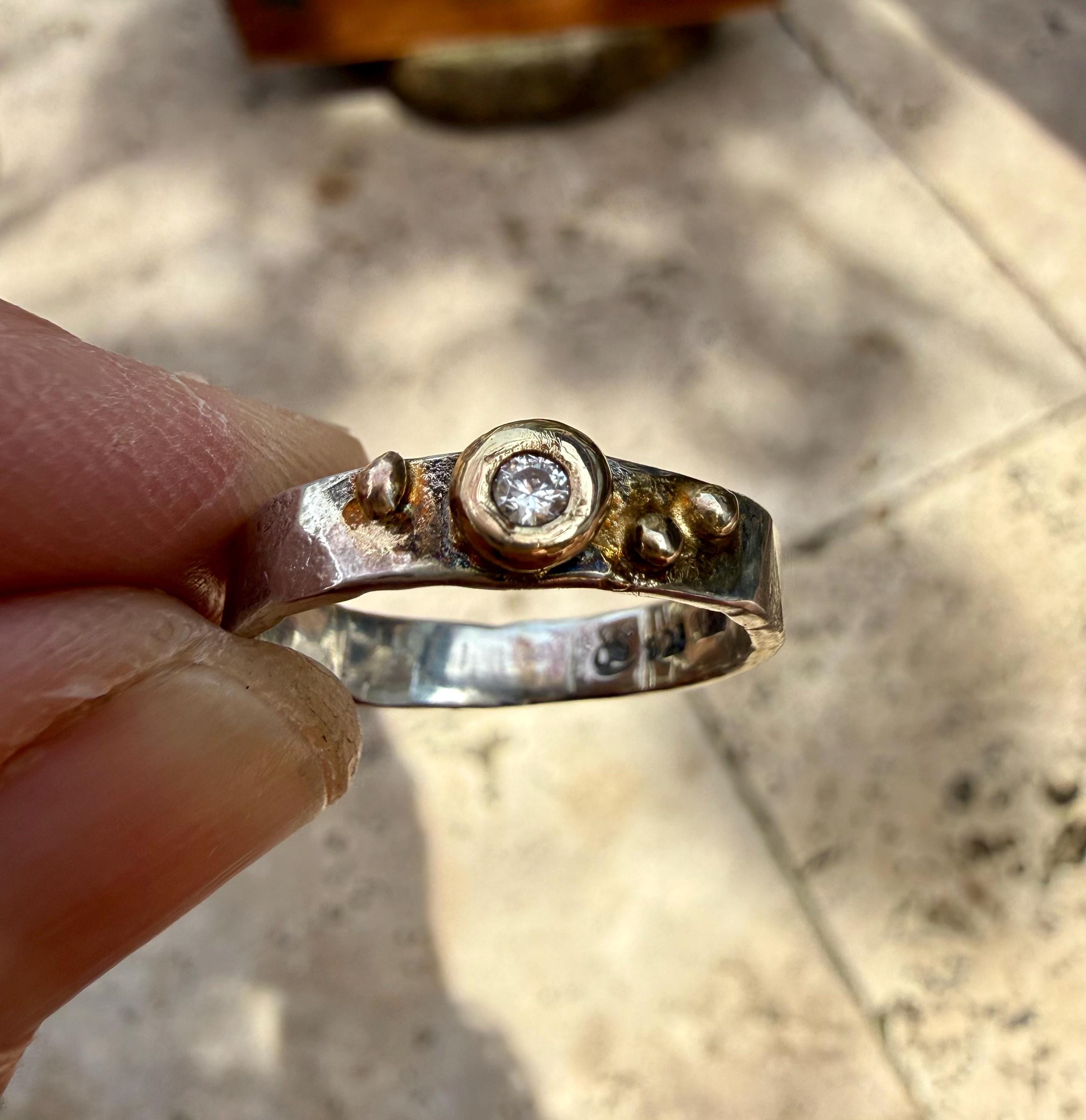 Fused Sterling Silver & Recycled 14K Gold with  a 3mm Natural Diamond.