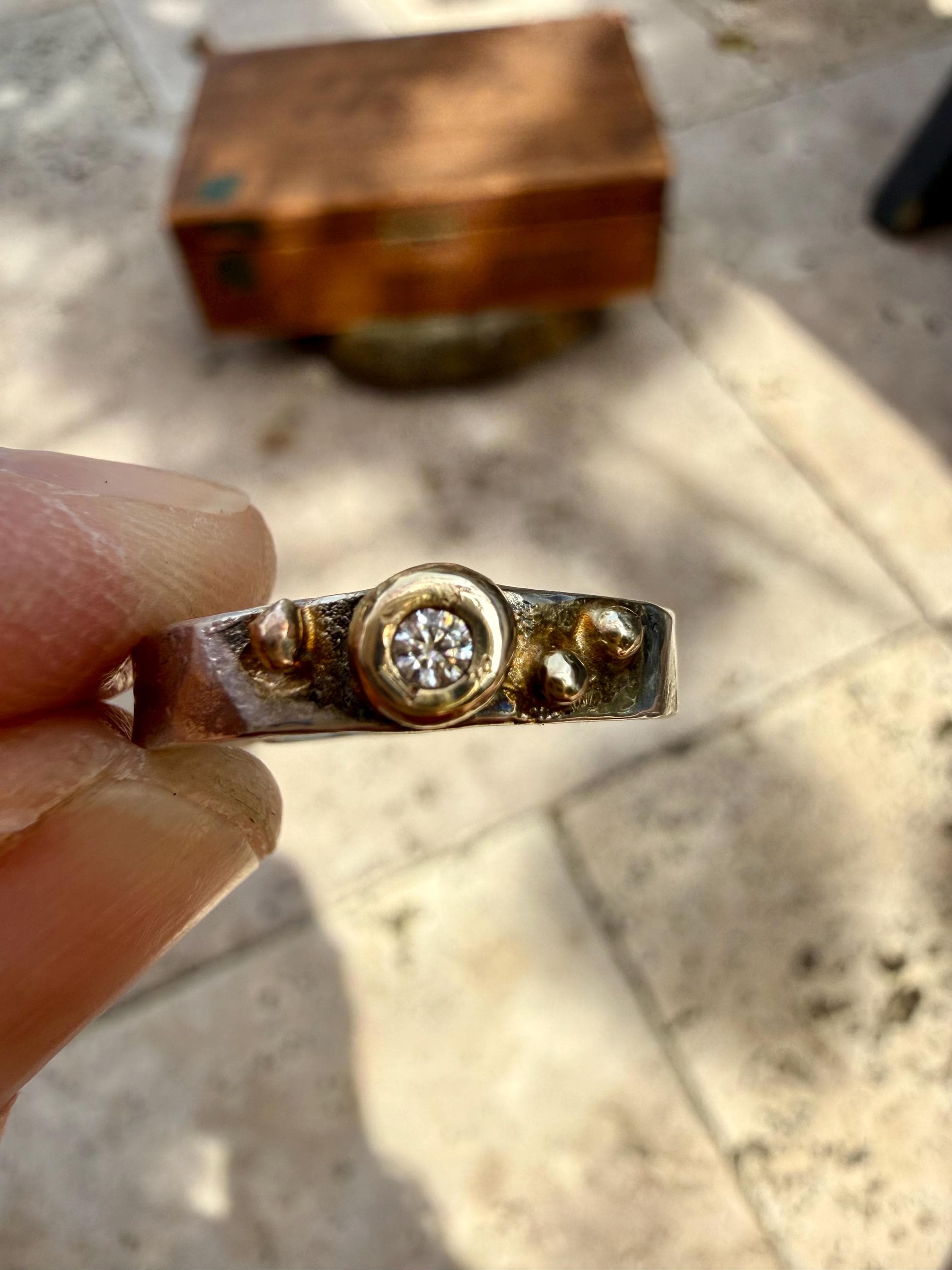 Fused Sterling Silver & Recycled 14K Gold with  a 3mm Natural Diamond.