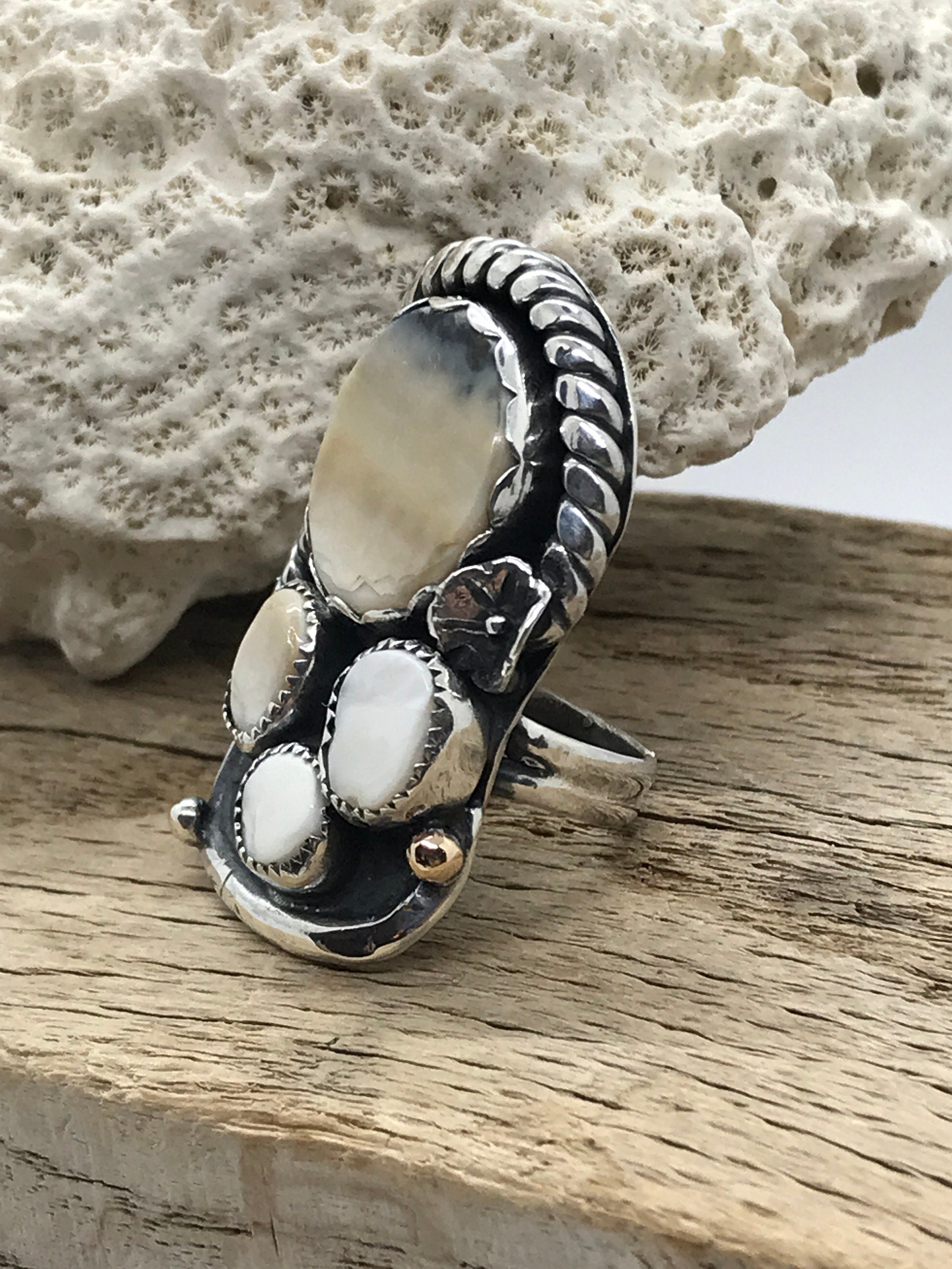 Clam Shell Ring, Hand-Picked & Hand-Cut, Set in Sterling Silver with 14kt GF Embellishments