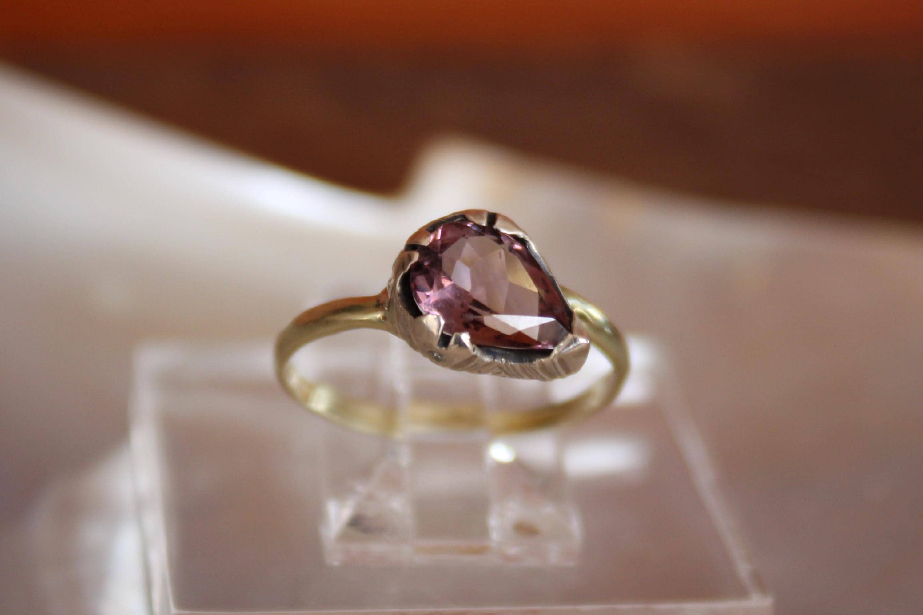Tourmaline & Moissanite Diamond Ring: 14k Gold, Sterling Silver, Size 6.75