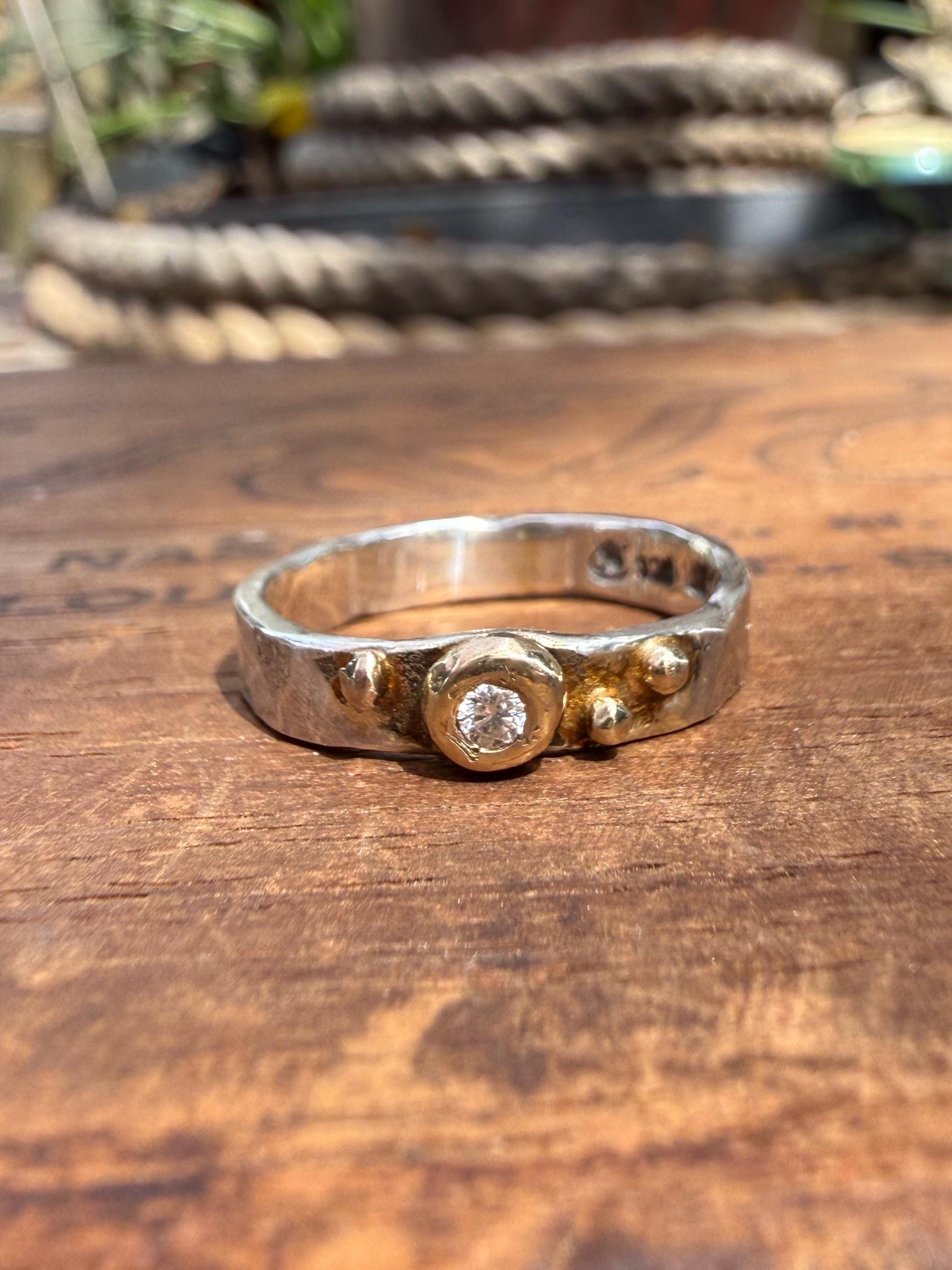 Fused Sterling Silver & Recycled 14K Gold with  a 3mm Natural Diamond.