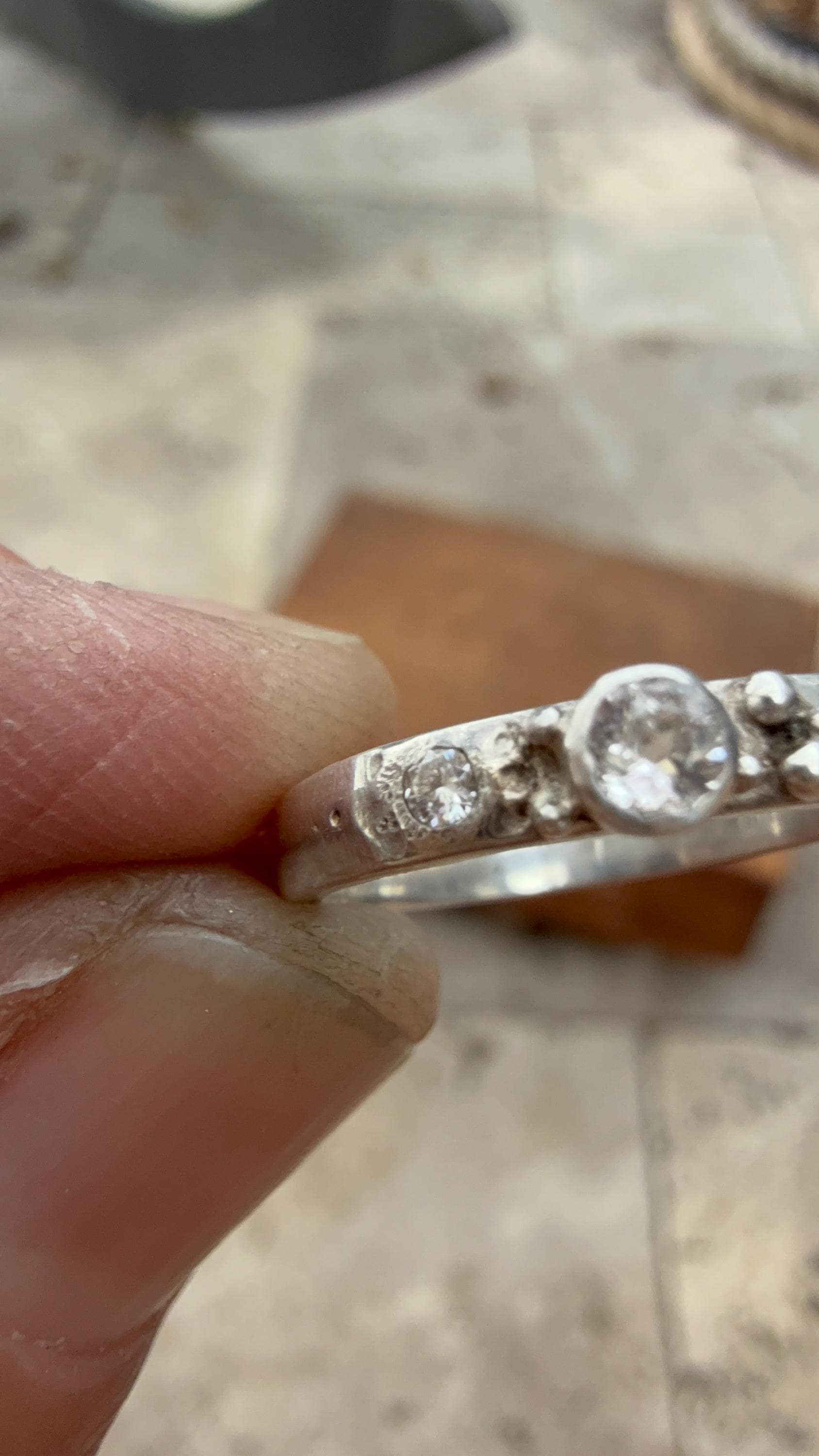 White Sapphire and Diamond Sterling Silver Band, Size 6 3/4