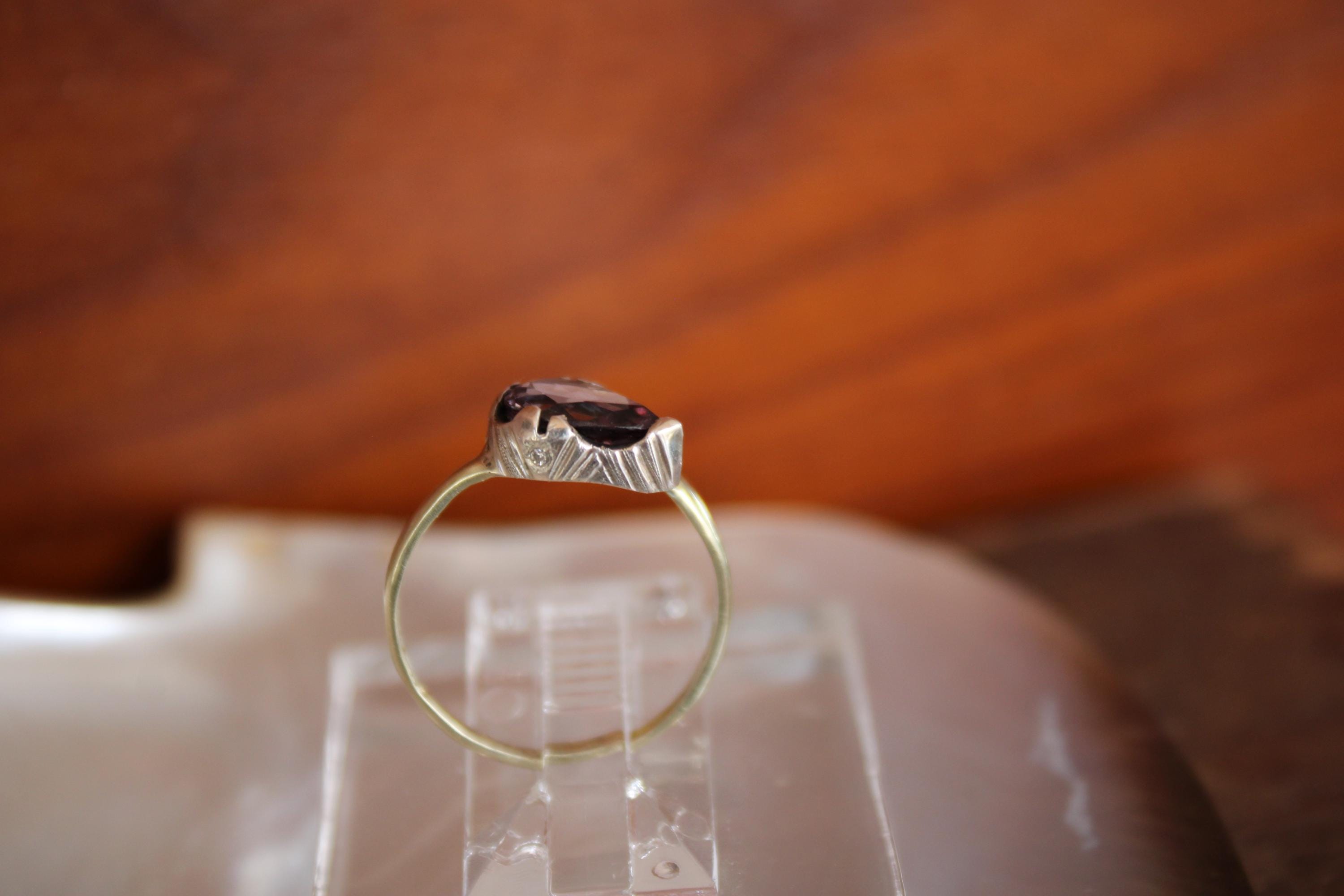 Tourmaline & Moissanite Diamond Ring: 14k Gold, Sterling Silver, Size 6.75