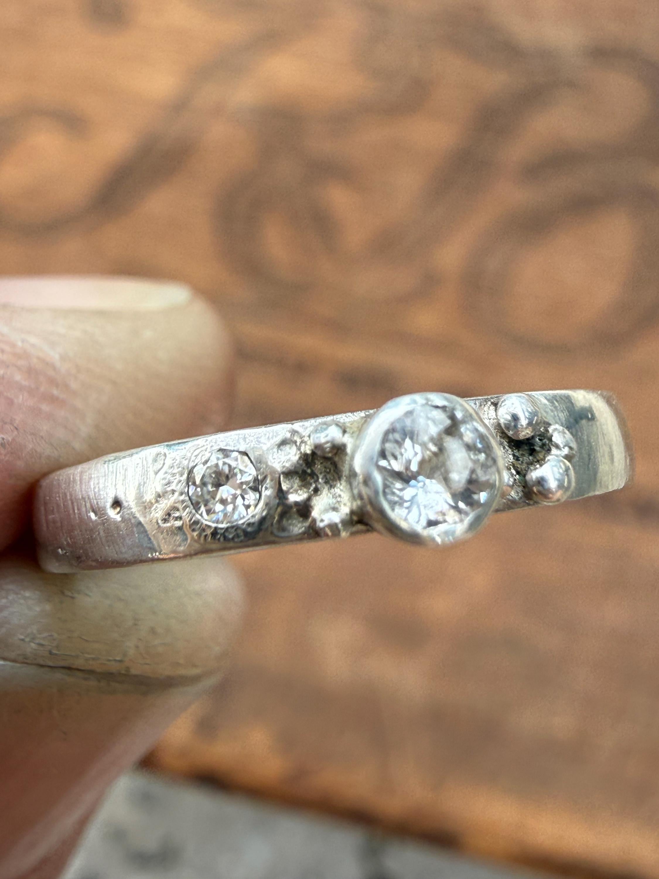 White Sapphire and Diamond Sterling Silver Band, Size 6 3/4