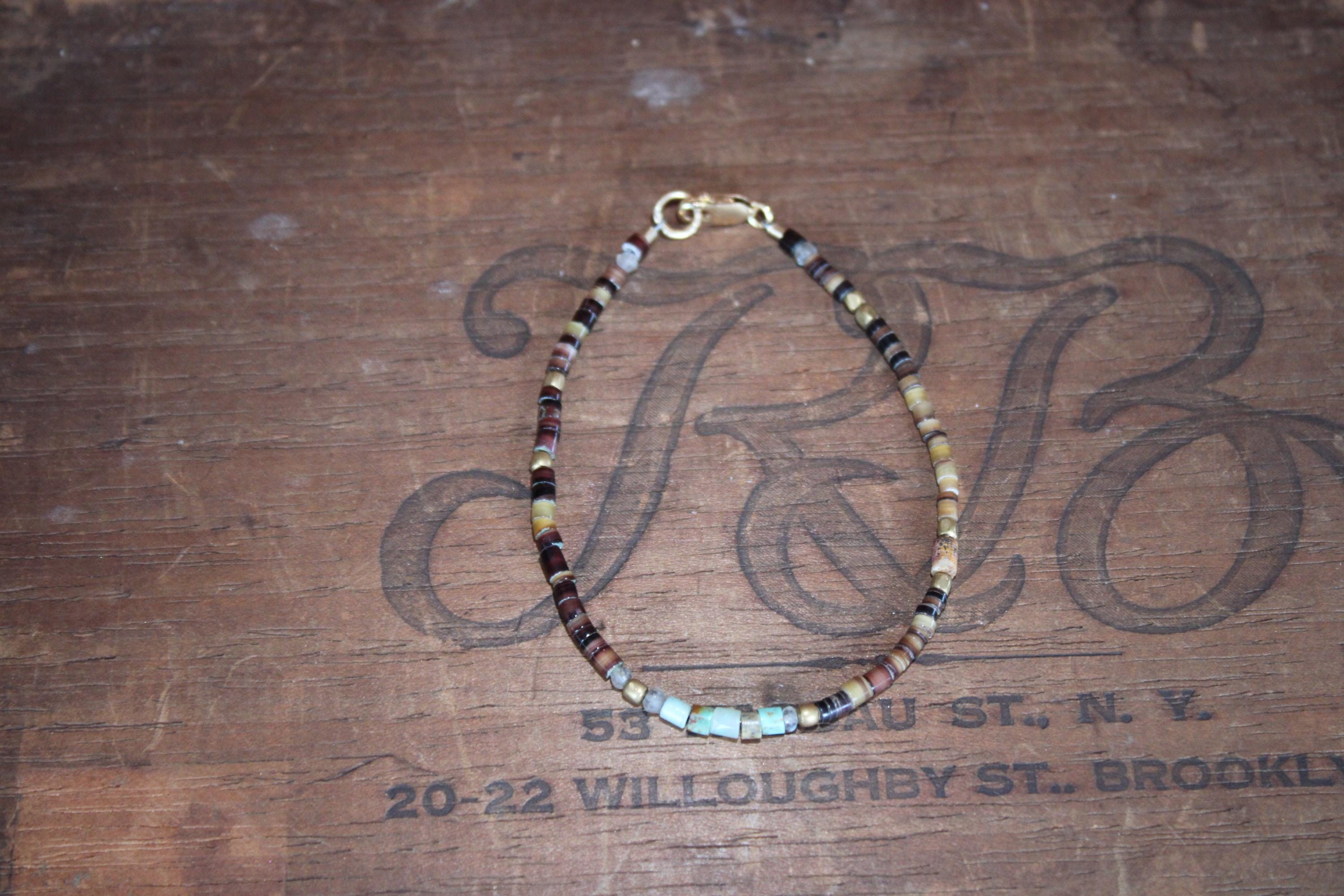 Gypsy Bracelet with Turquoise, Shell, Labradorite & Brass Beads with 14kgf Clasp, 7.5”