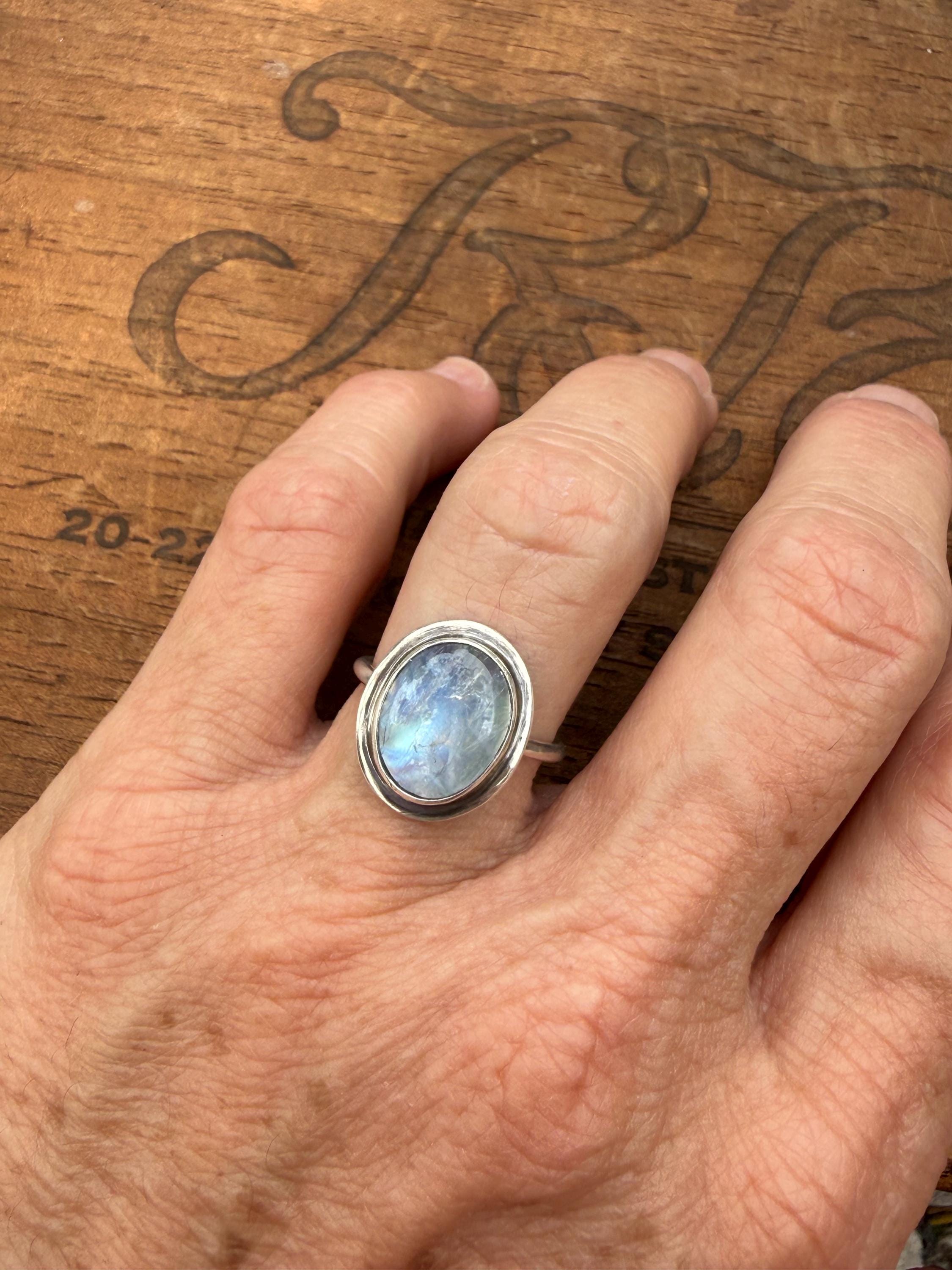 Flashing Moonstone Ring in Sterling Silver, size 6 3/4