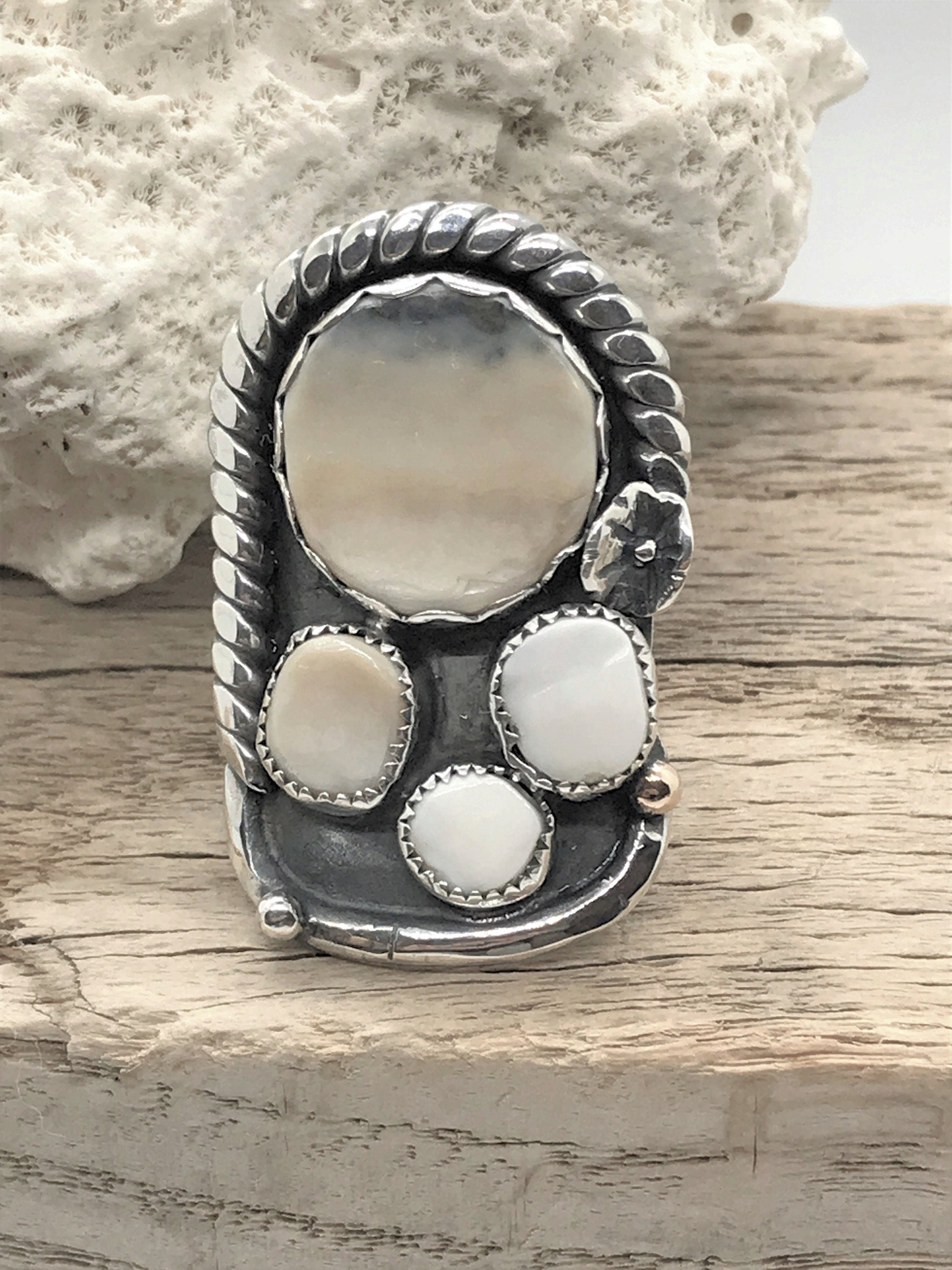 Clam Shell Ring, Hand-Picked & Hand-Cut, Set in Sterling Silver with 14kt GF Embellishments