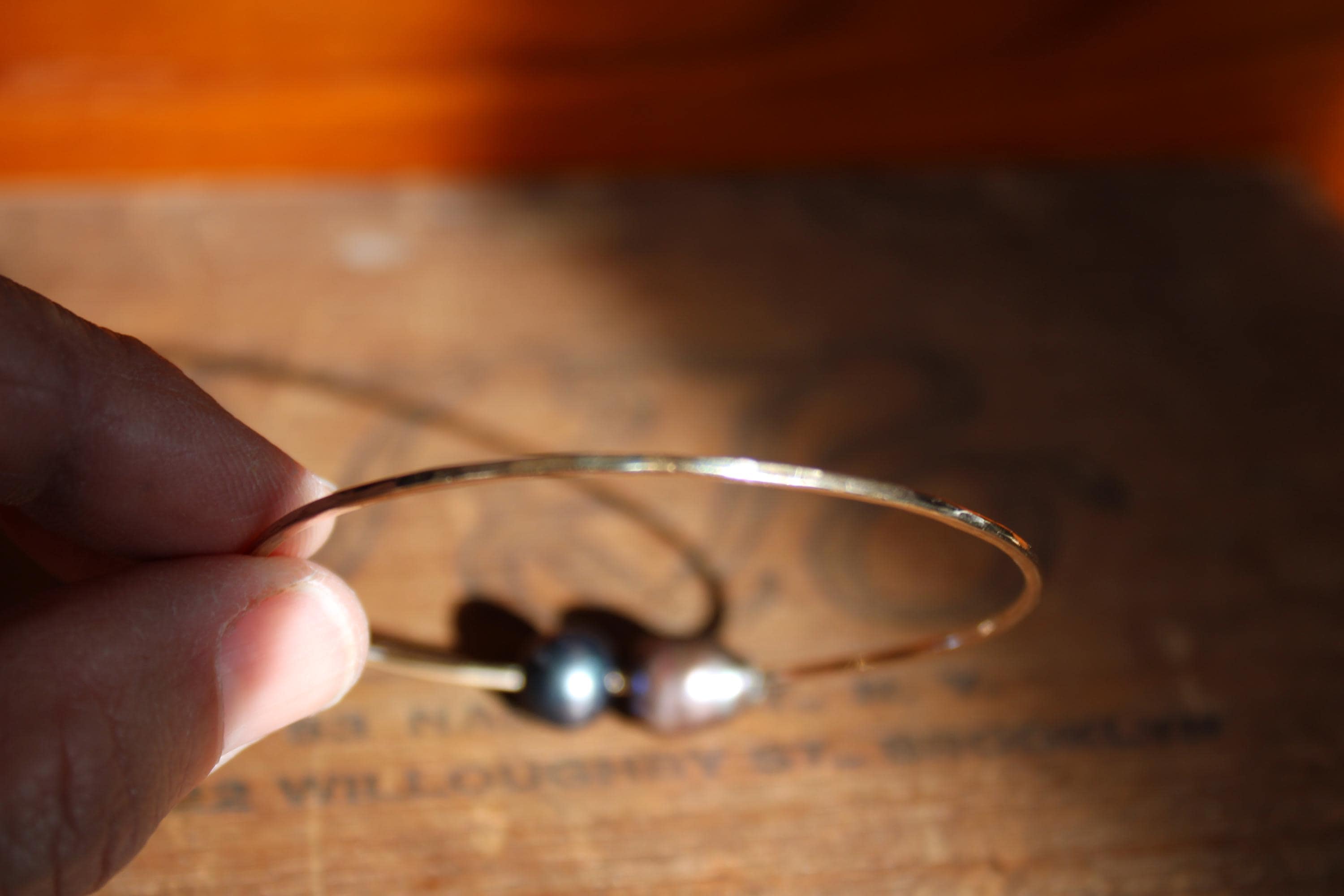 Tahitian Pearl Bangle Bracelet in 14KGF, size 8