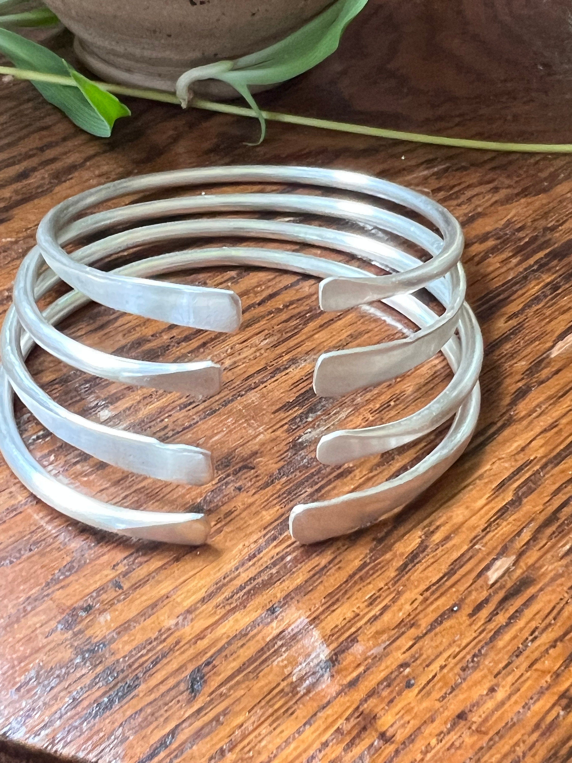 Chunky Silver Hammered Bangle Bracelet