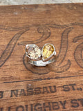 Hand-forged Sterling Silver Ring with Citrine Gemstones, size 6 3/4.
