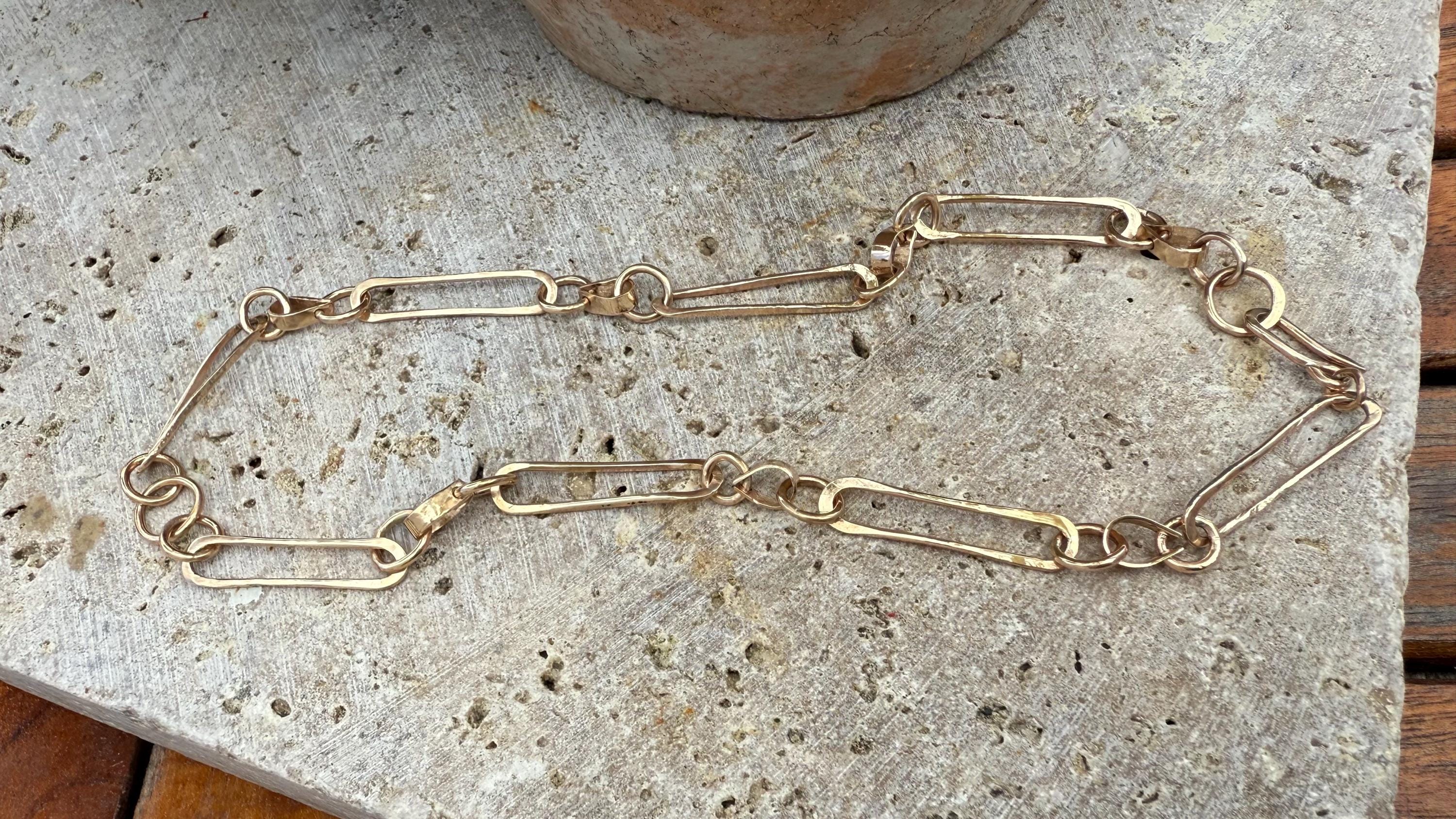 Hand-forged and Slow Made 14kgf Paperclip Necklace, size 18”
