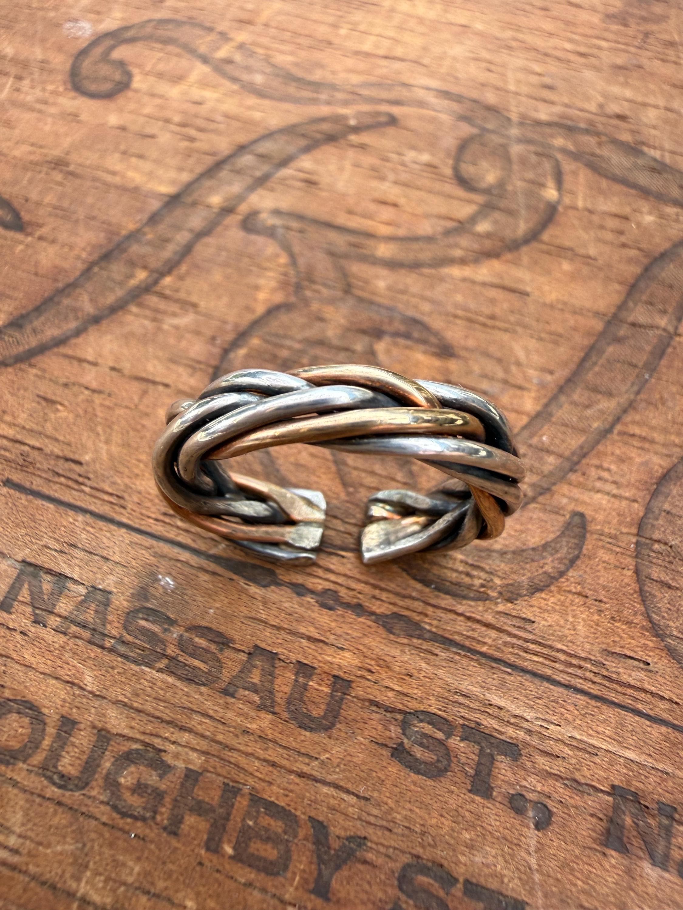 Fishtail Braided Rings with Sterling Silver & 14kgf, Adjustable.