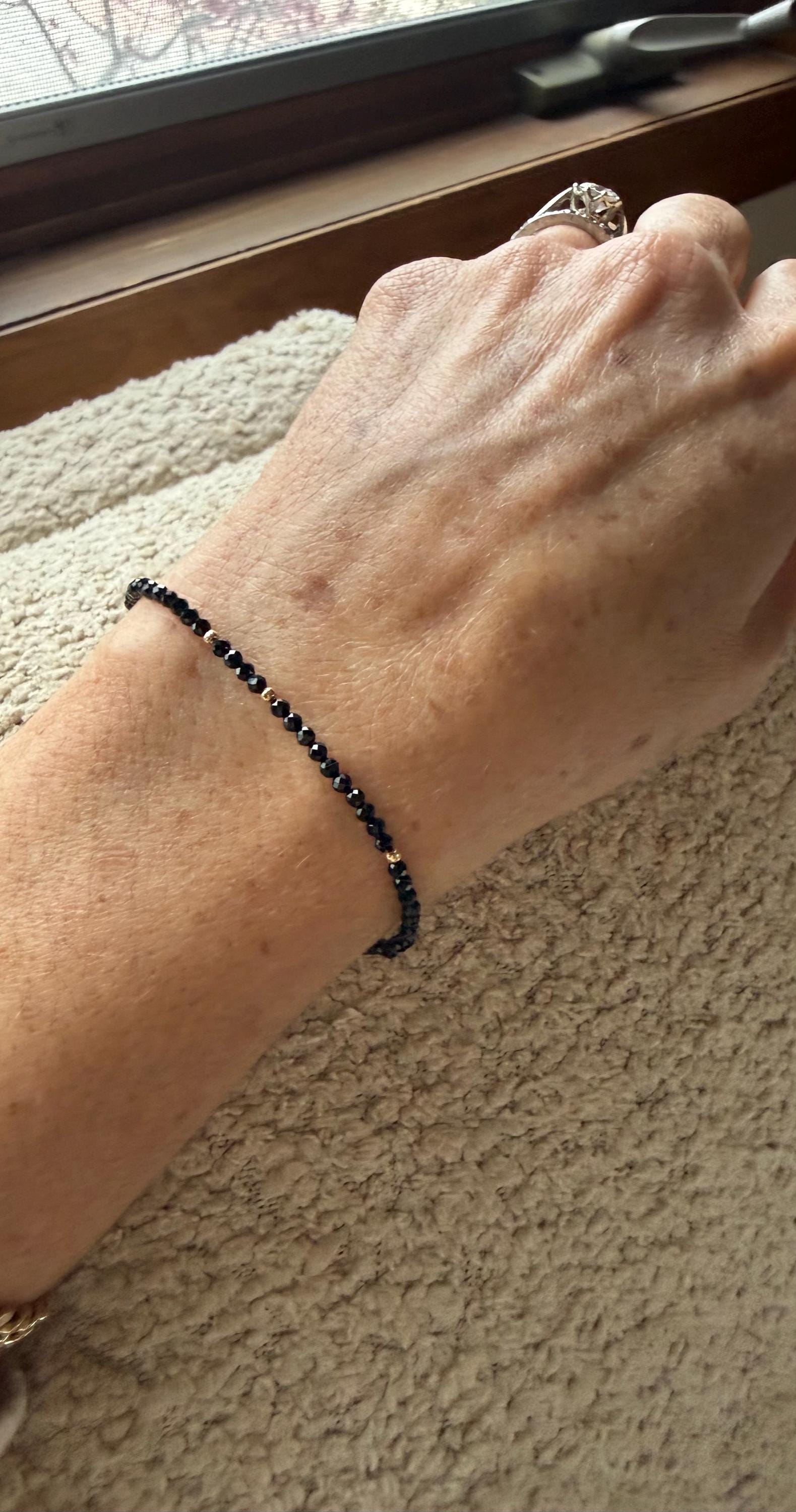 Black Tourmaline & 14k Gold Beaded Bracelet, size 6 3/4”