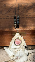 Watermelon Tourmaline Snake Necklace: 14k Gold, Diamond, Pearls, Smoky Topaz