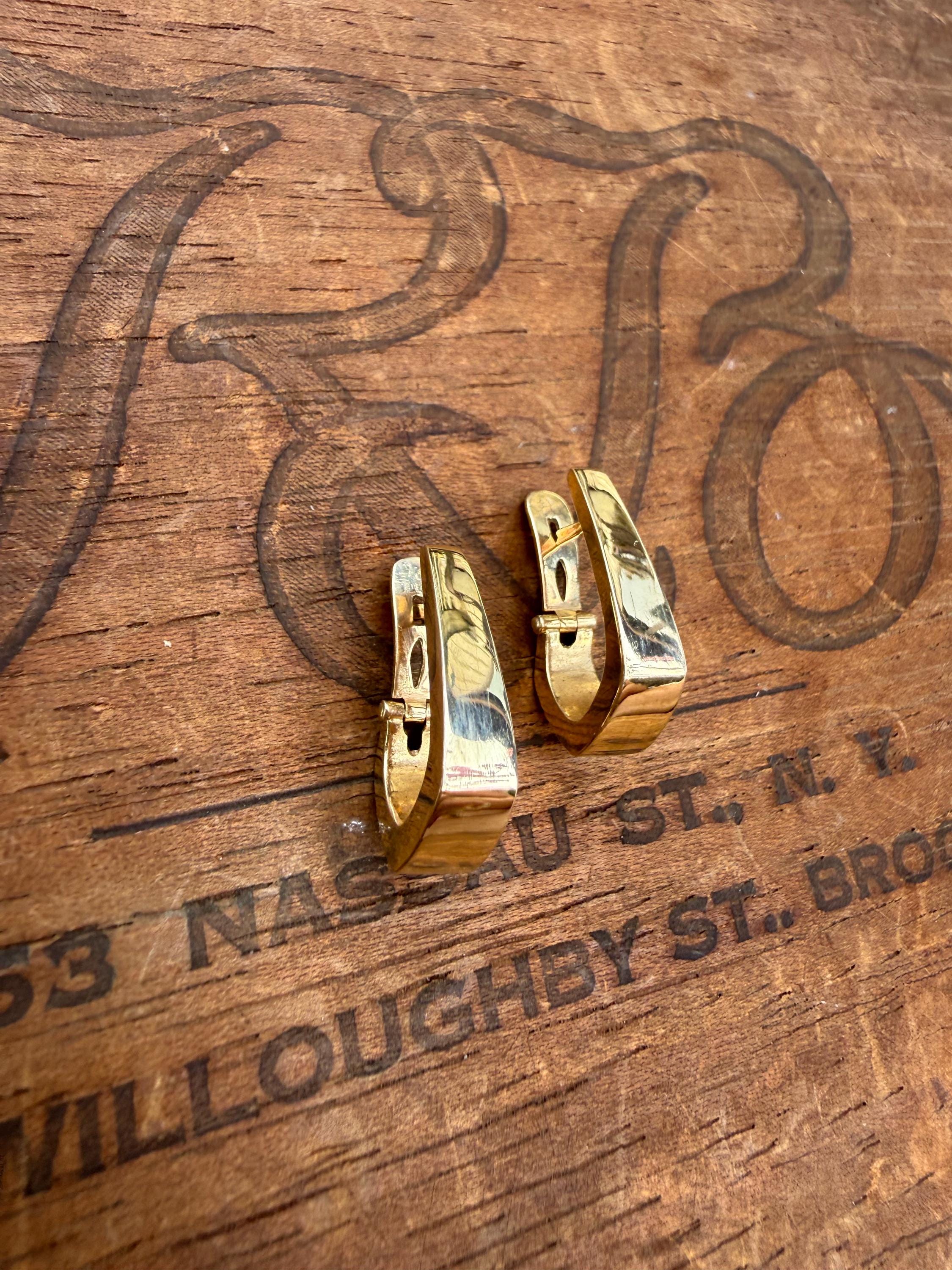 Chunky Italian 14k Gold Vintage Geometric Hoop Earrings
