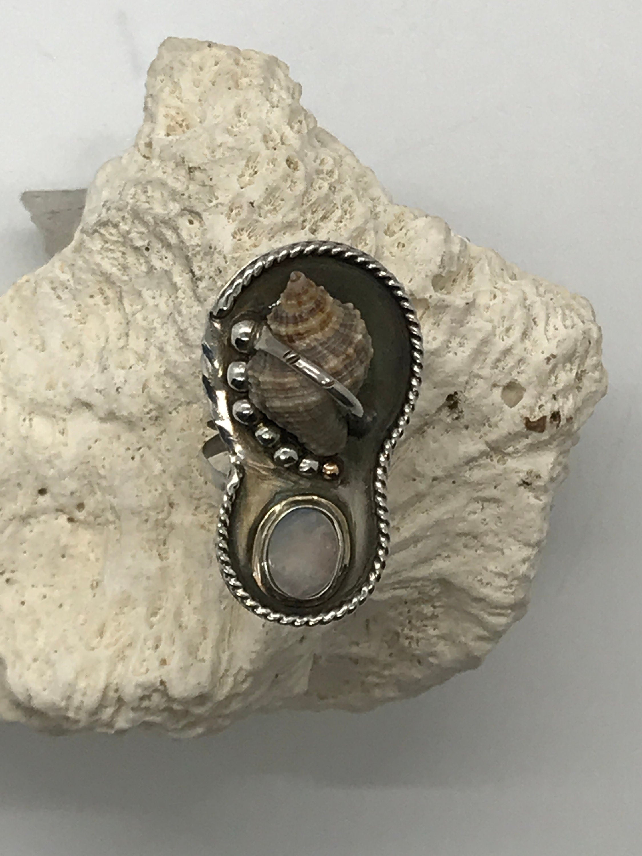 Hand-Picked Florida Rock Snail Shell, Paired with a Beautiful Opal in Mixed Metal; Truly a One of a Kind JO's Beach Inspired Artisan Ring