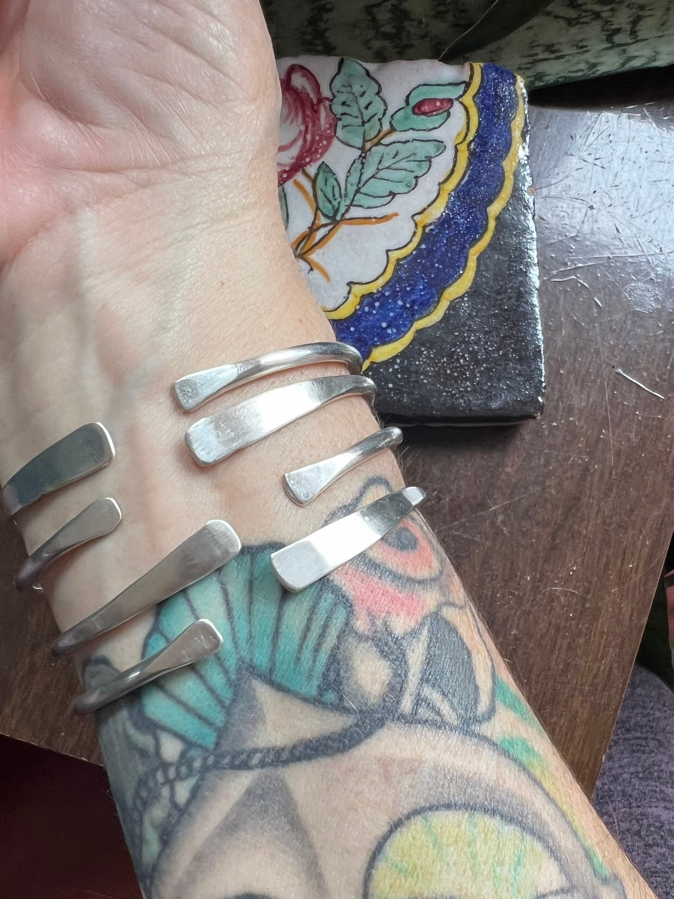 Chunky Silver Hammered Bangle Bracelet