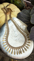 Vintage Italian 9Kt Gold Heavy Egyptian Revival Cleopatra Large Collar Necklace,  16 inches, 15.2 Grams