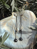 Hand-Forged Sterling Silver Earrings: Diamond, Black Pearl & Labradorite