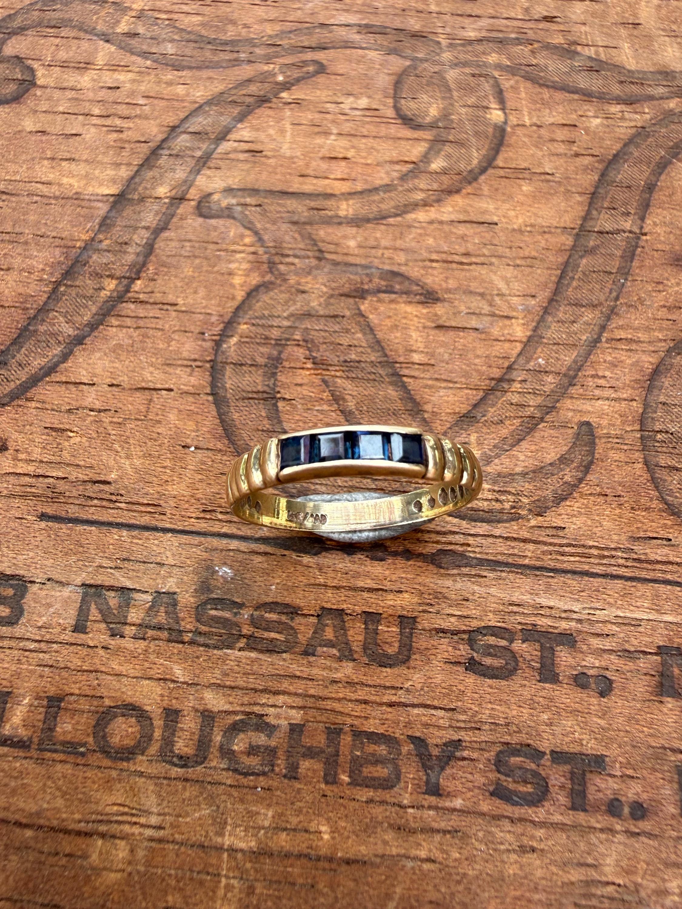 Vintage 14k Gold Band with Princess Cut Sapphires, size 6