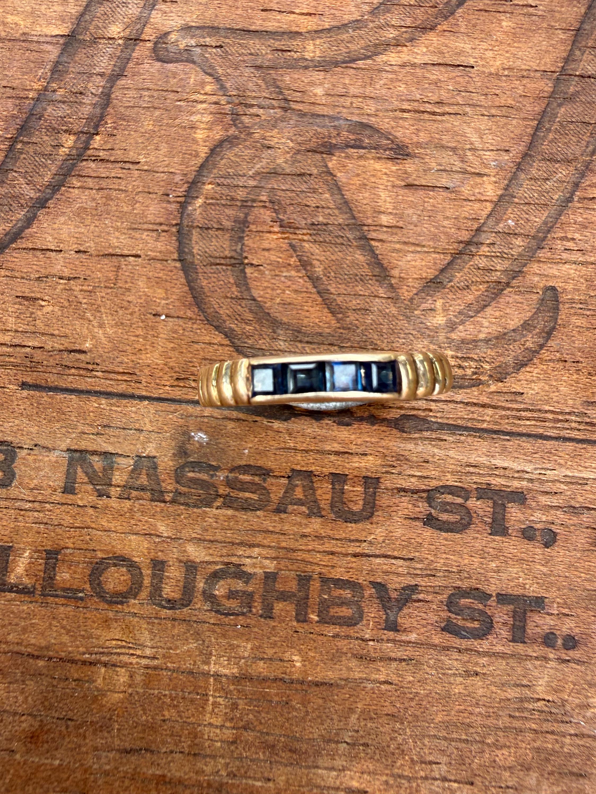 Vintage 14k Gold Band with Princess Cut Sapphires, size 6