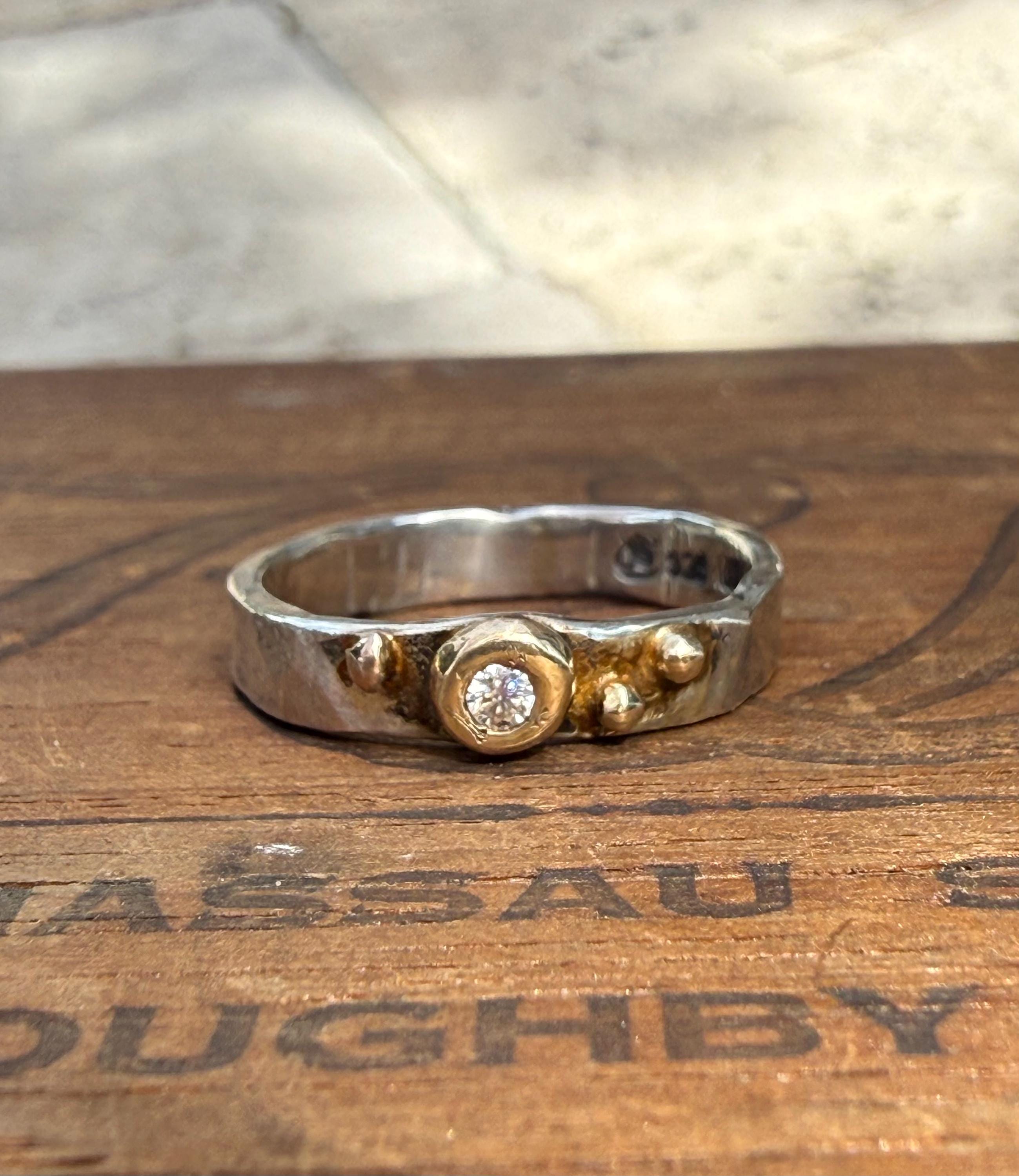 Fused Sterling Silver & Recycled 14K Gold with  a 3mm Natural Diamond.