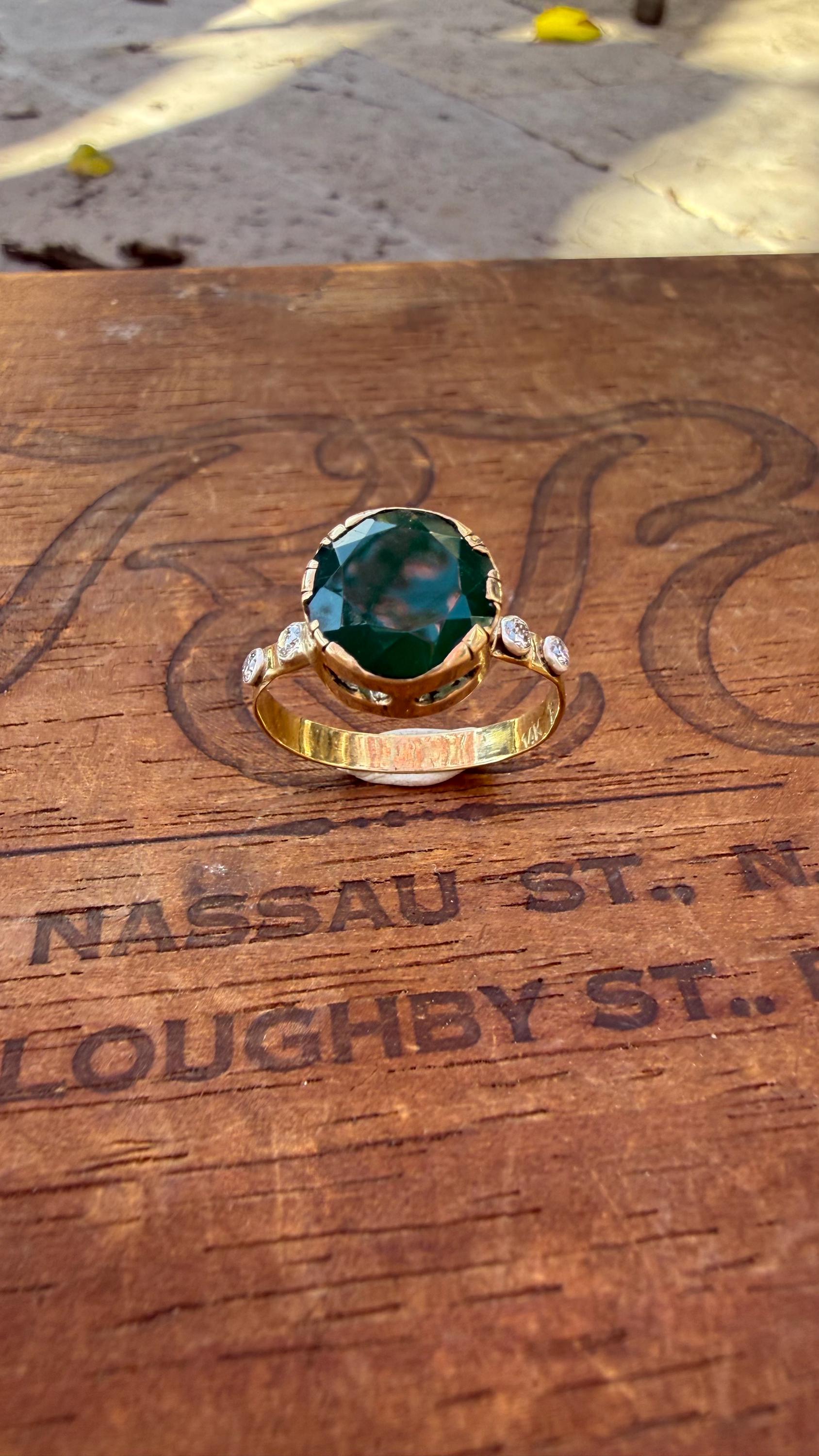 Handmade 2.5 Carat Emerald Ring: Vintage Diamond, 14k/18k Gold, Size 8