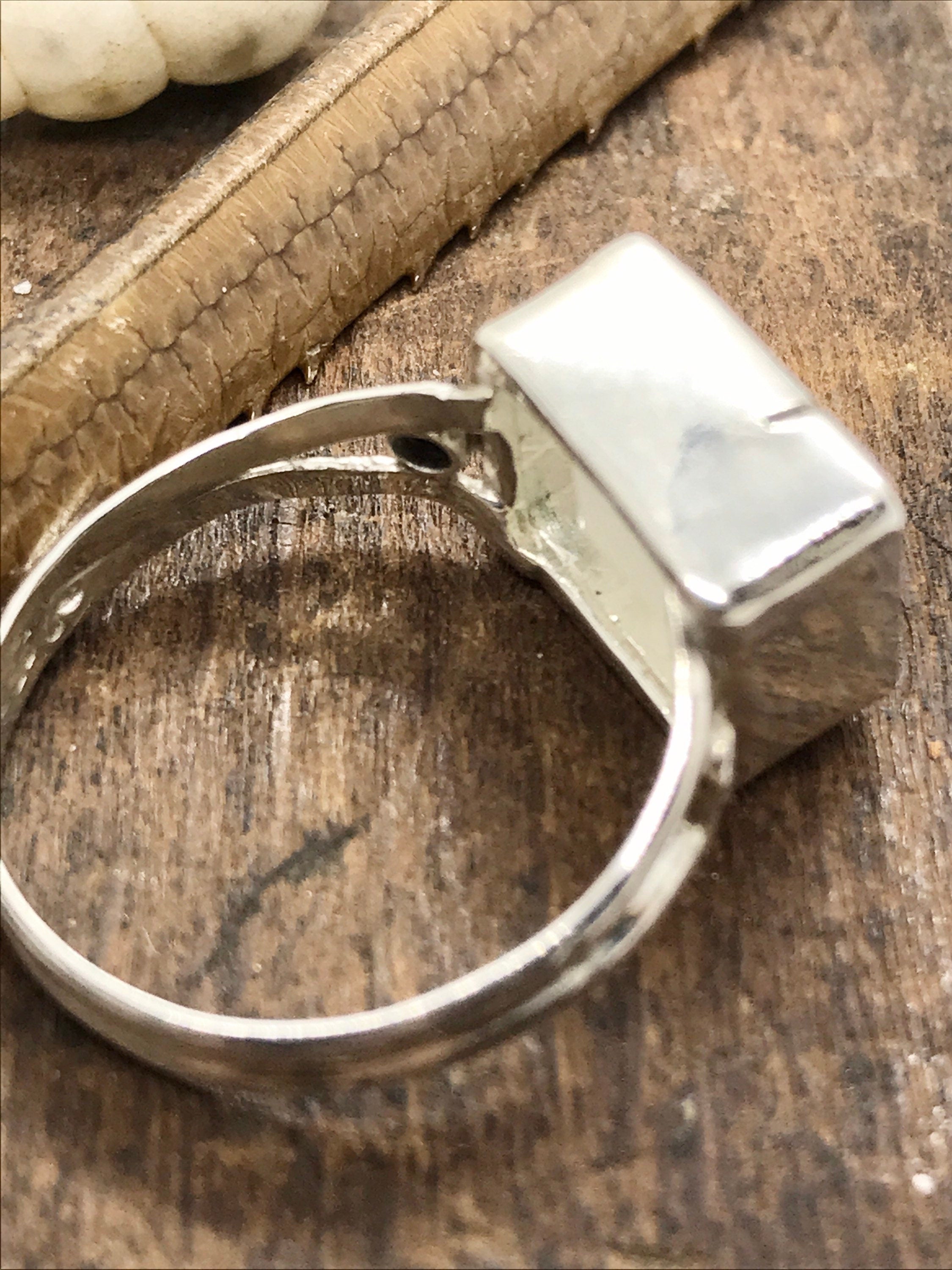 Emerald Cut CHALCEDONY with Spinel Sidelights in sterling silver, handmade with estate gems (earth friendly)