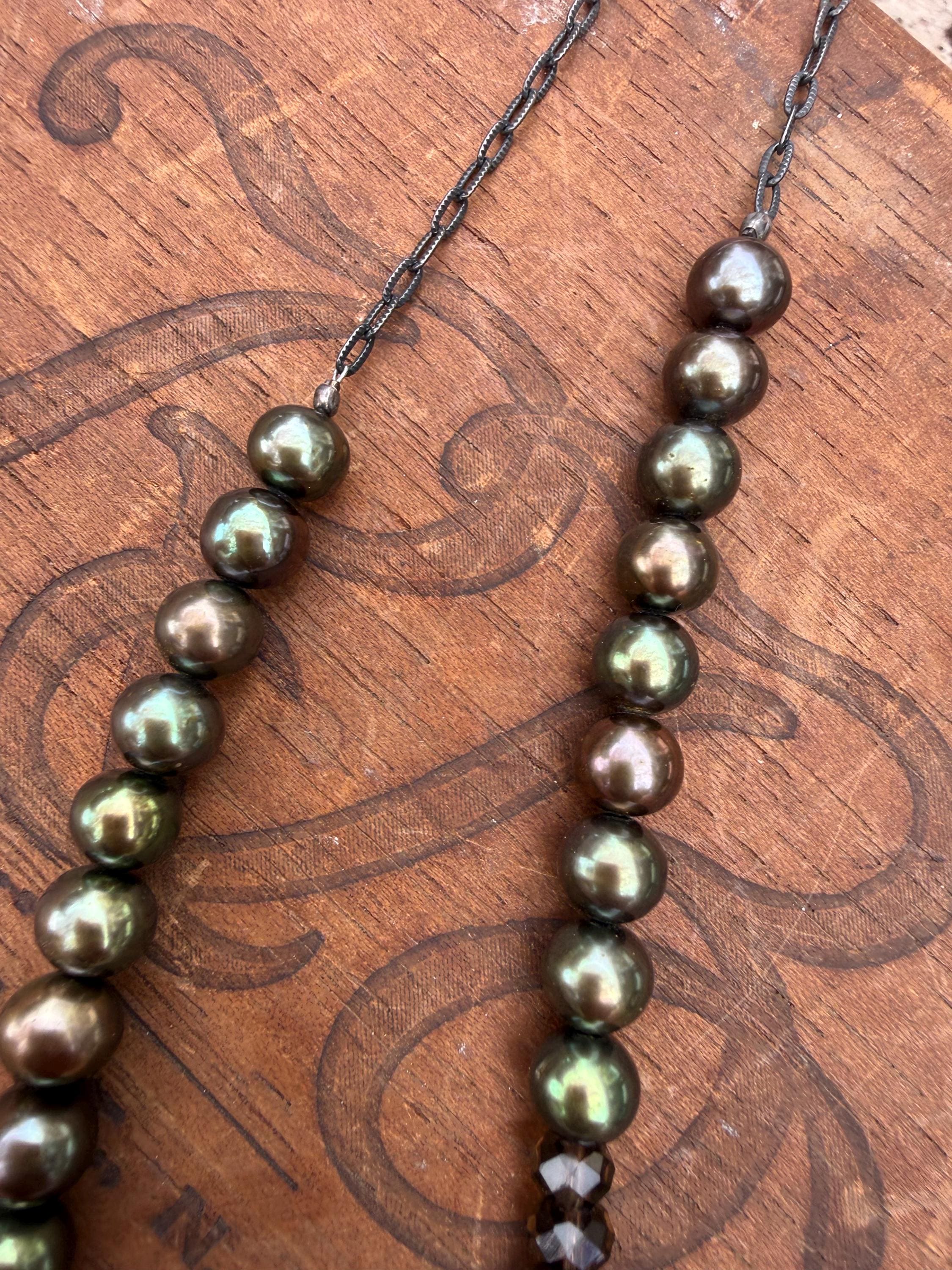 Evil Eye Sterling Silver Necklace: Smoky Quartz, Labradorite, Pearl, and Natural Champagne Diamond