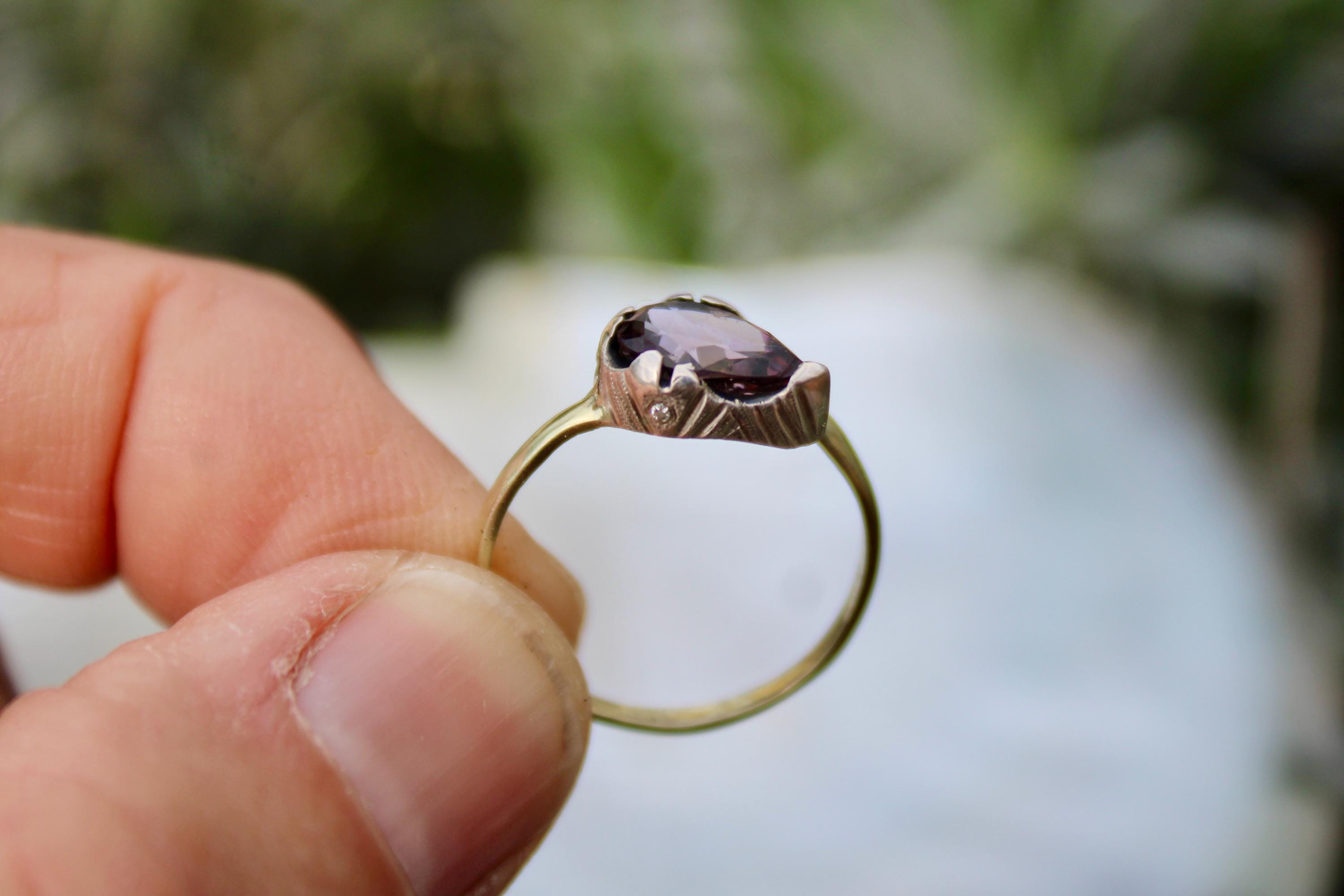 Tourmaline & Moissanite Diamond Ring: 14k Gold, Sterling Silver, Size 6.75