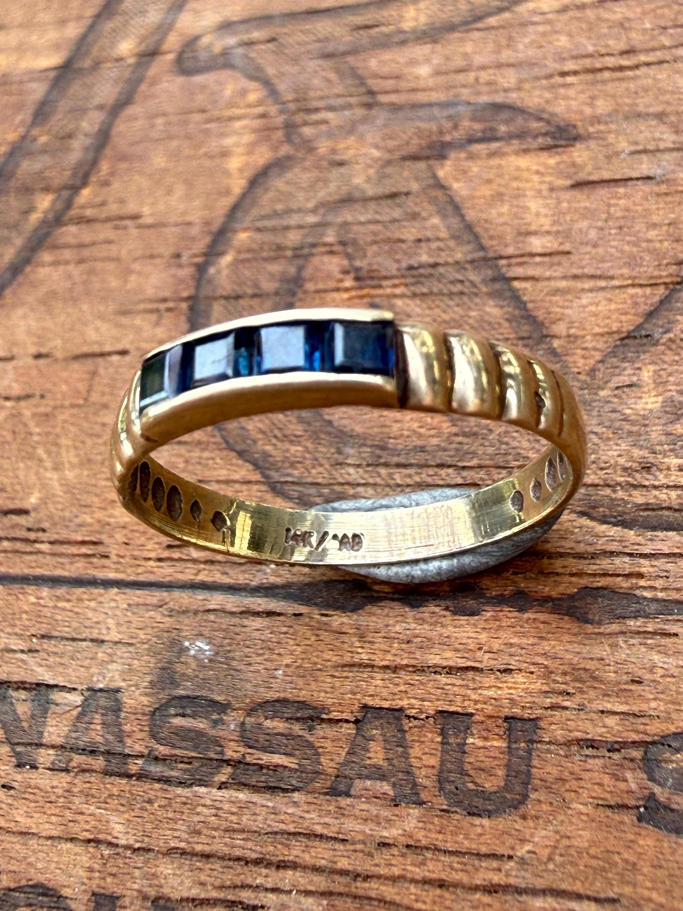 Vintage 14k Gold Band with Princess Cut Sapphires, size 6