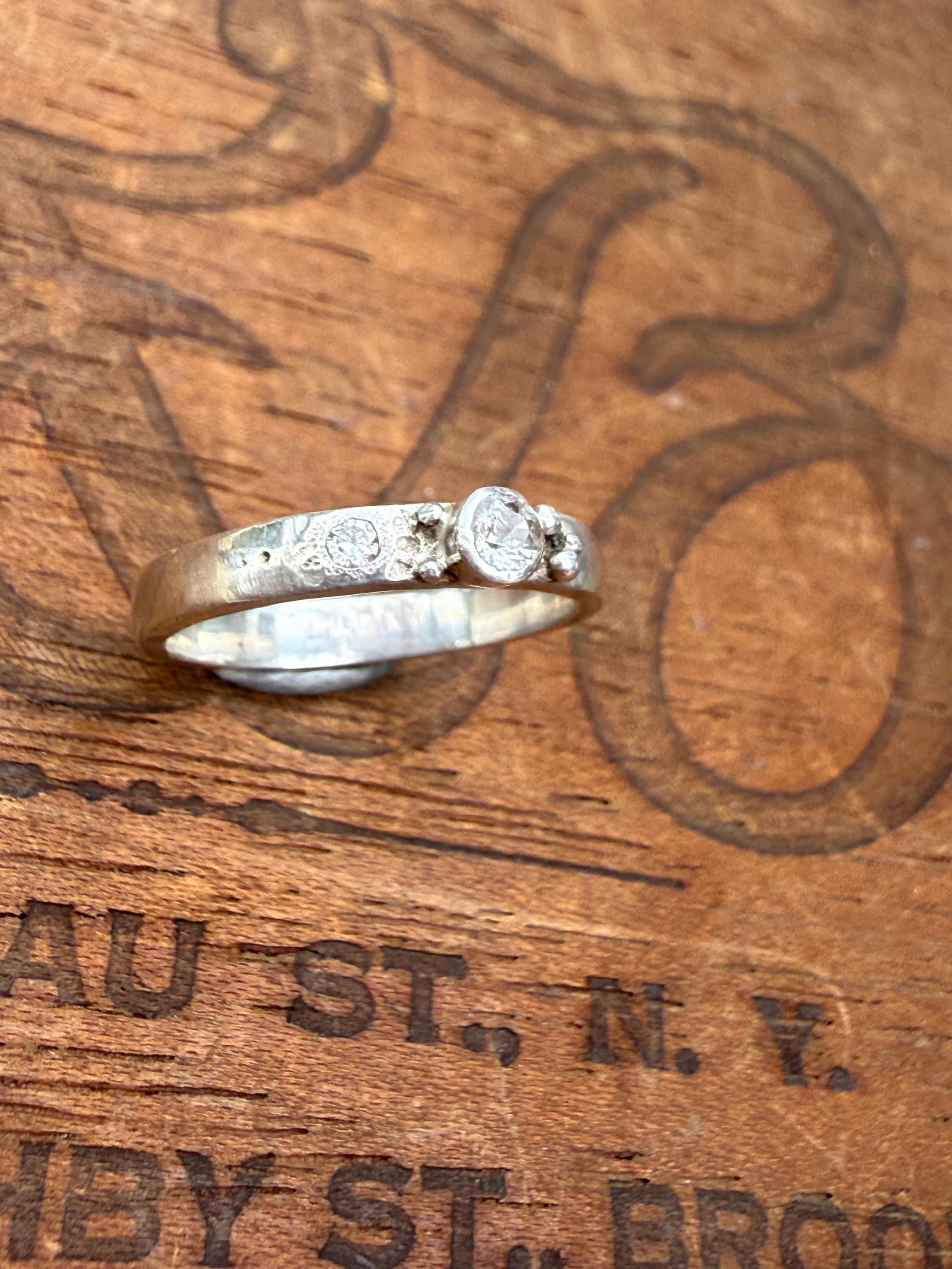 White Sapphire and Diamond Sterling Silver Band, Size 6 3/4