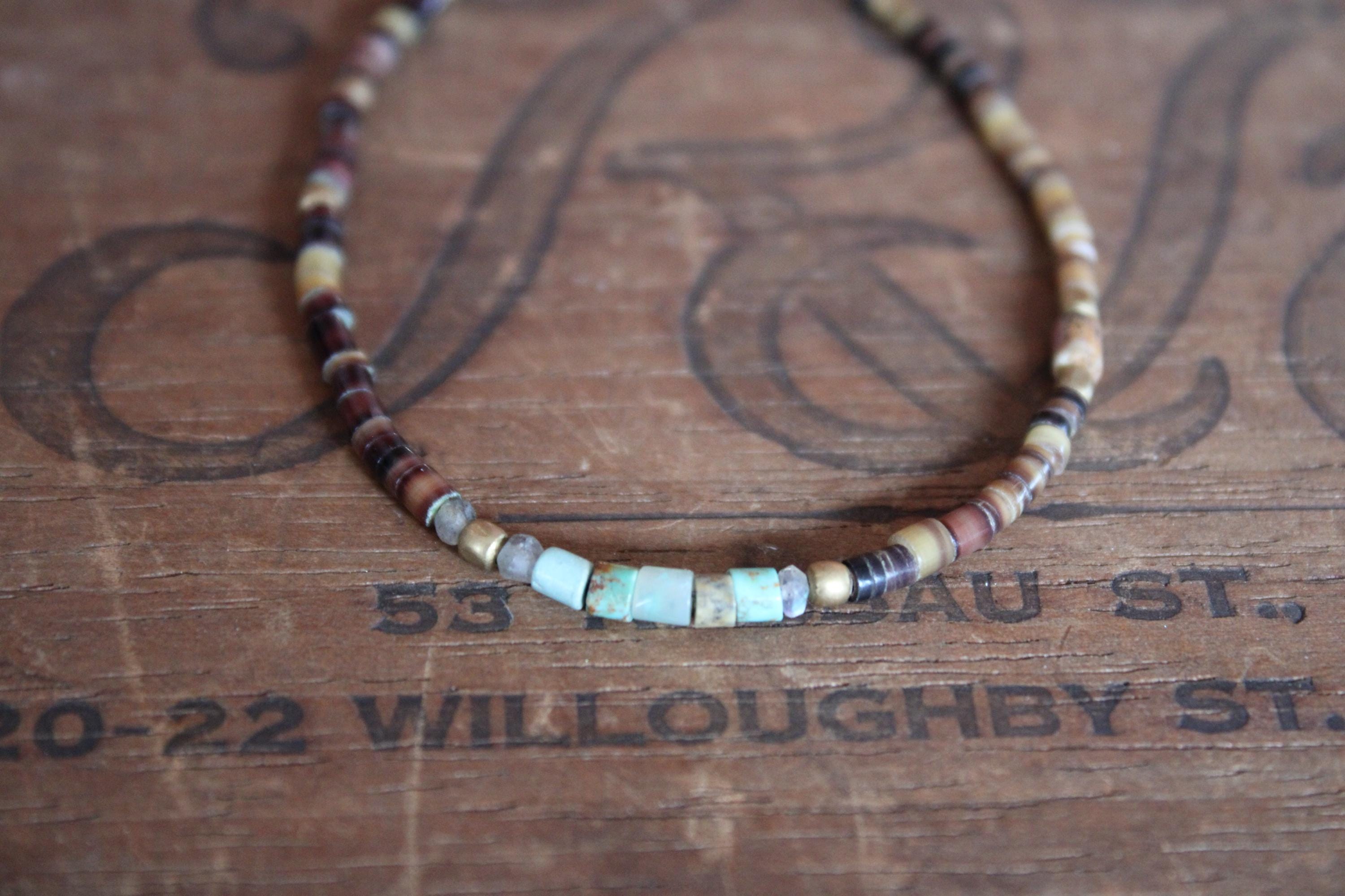 Gypsy Bracelet with Turquoise, Shell, Labradorite & Brass Beads with 14kgf Clasp, 7.5”