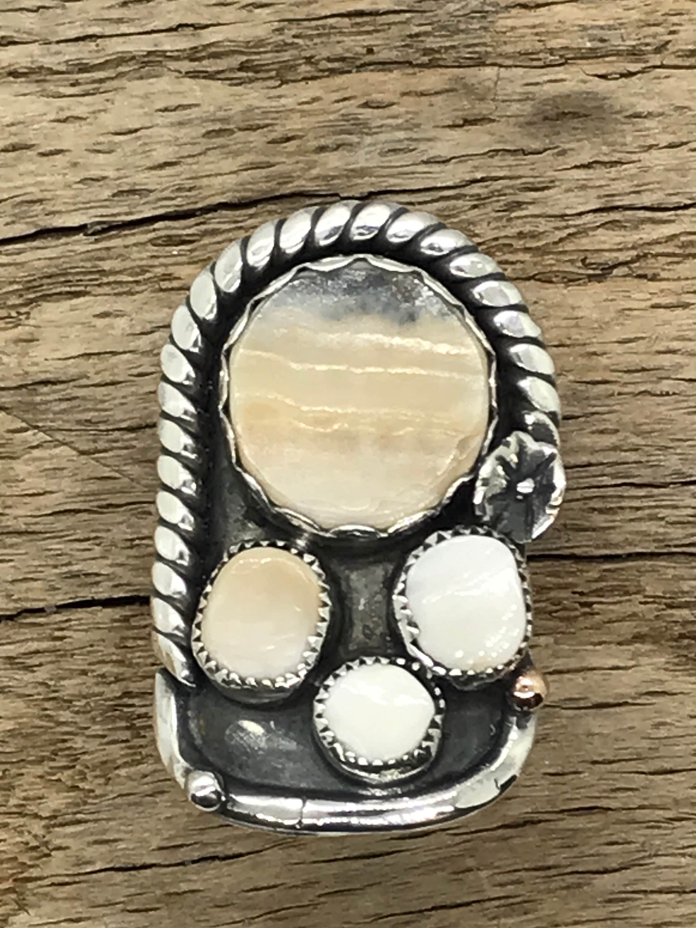 Clam Shell Ring, Hand-Picked & Hand-Cut, Set in Sterling Silver with 14kt GF Embellishments