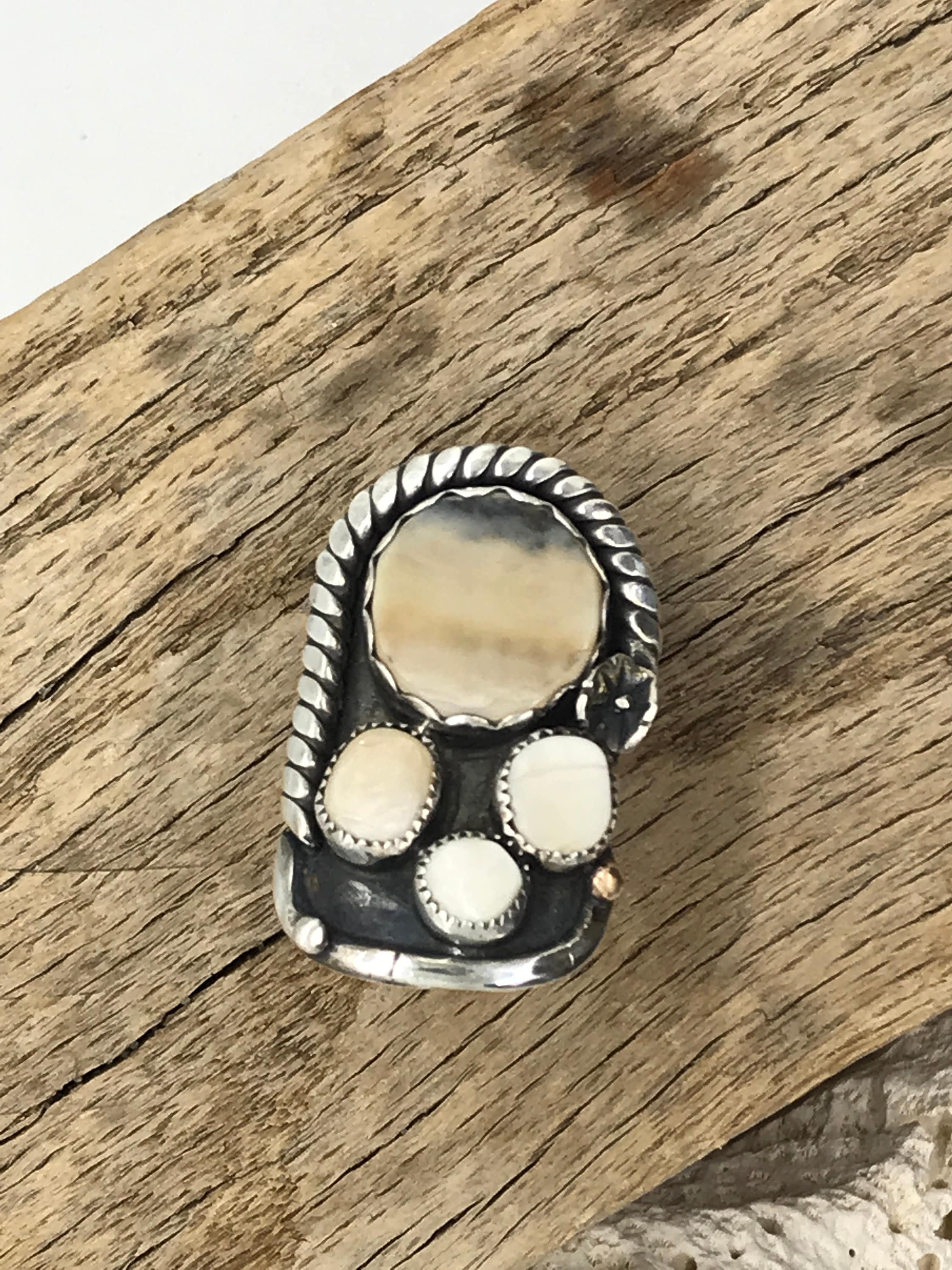 Clam Shell Ring, Hand-Picked & Hand-Cut, Set in Sterling Silver with 14kt GF Embellishments
