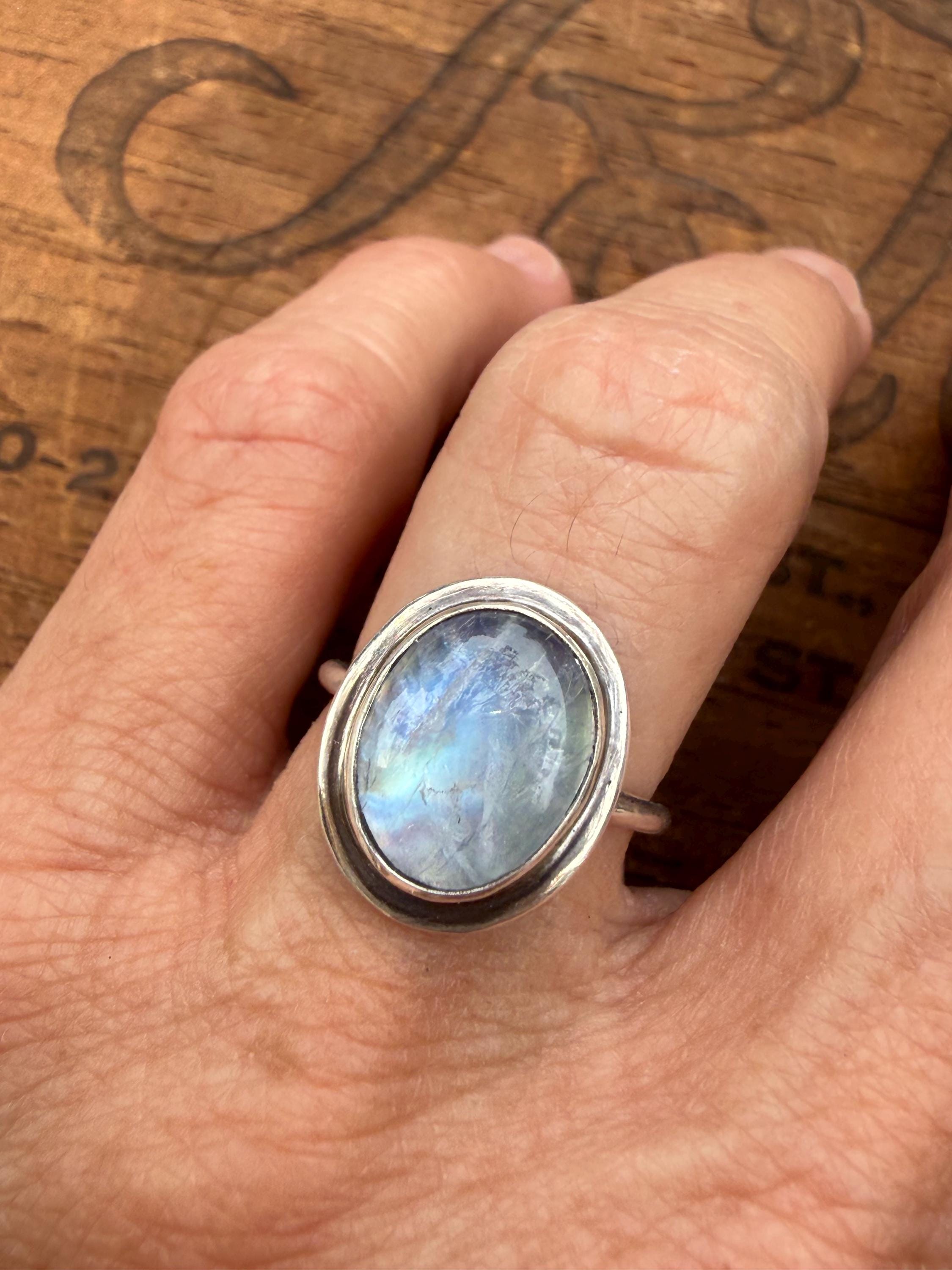 Flashing Moonstone Ring in Sterling Silver, size 6 3/4