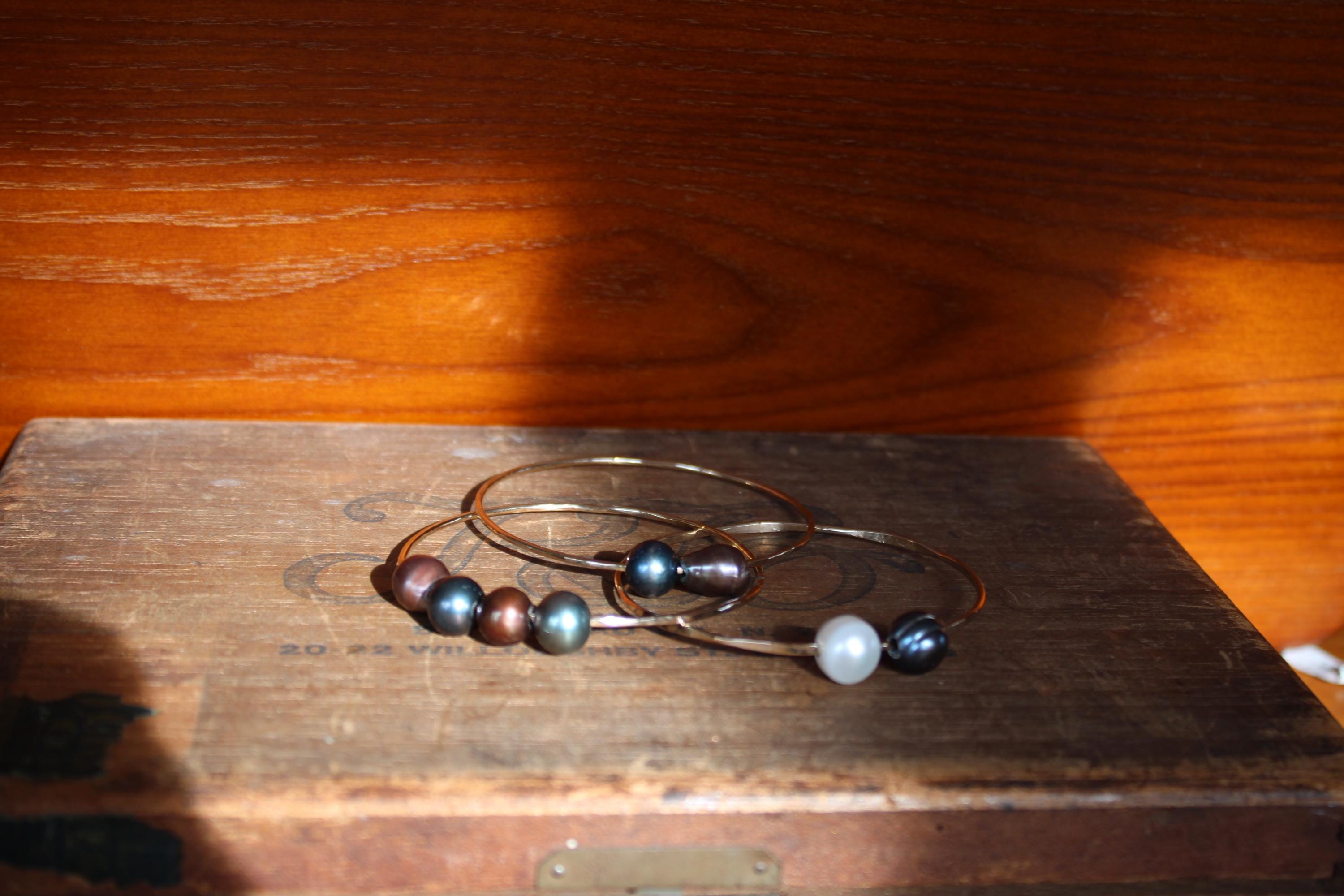 Tahitian Pearl Bangle Bracelet in 14KGF, size 8