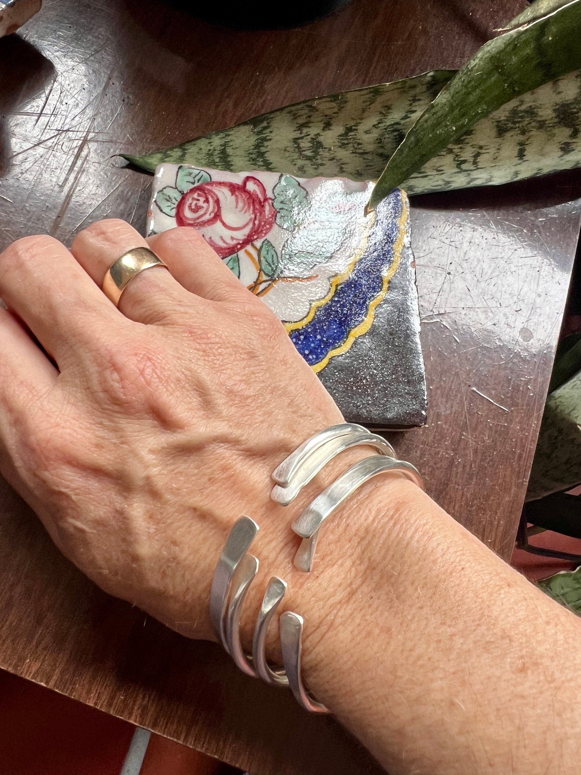 Chunky Silver Hammered Bangle Bracelet