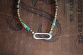 Gypsy Necklace with Turquoise, Shell, Labradorite & Brass Beads with Hand Formed S. Silver Link, 18” Silver chain