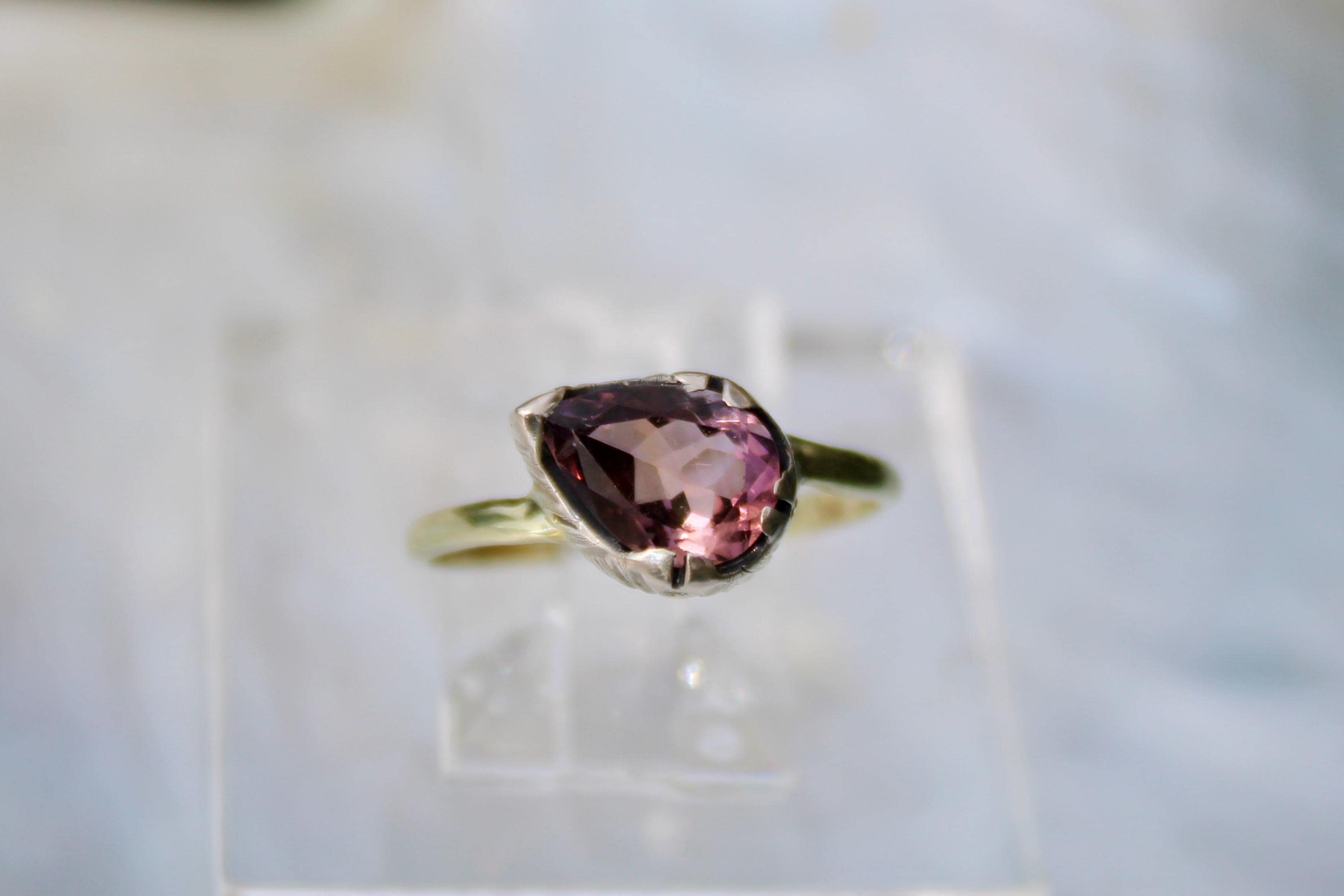 Tourmaline & Moissanite Diamond Ring: 14k Gold, Sterling Silver, Size 6.75