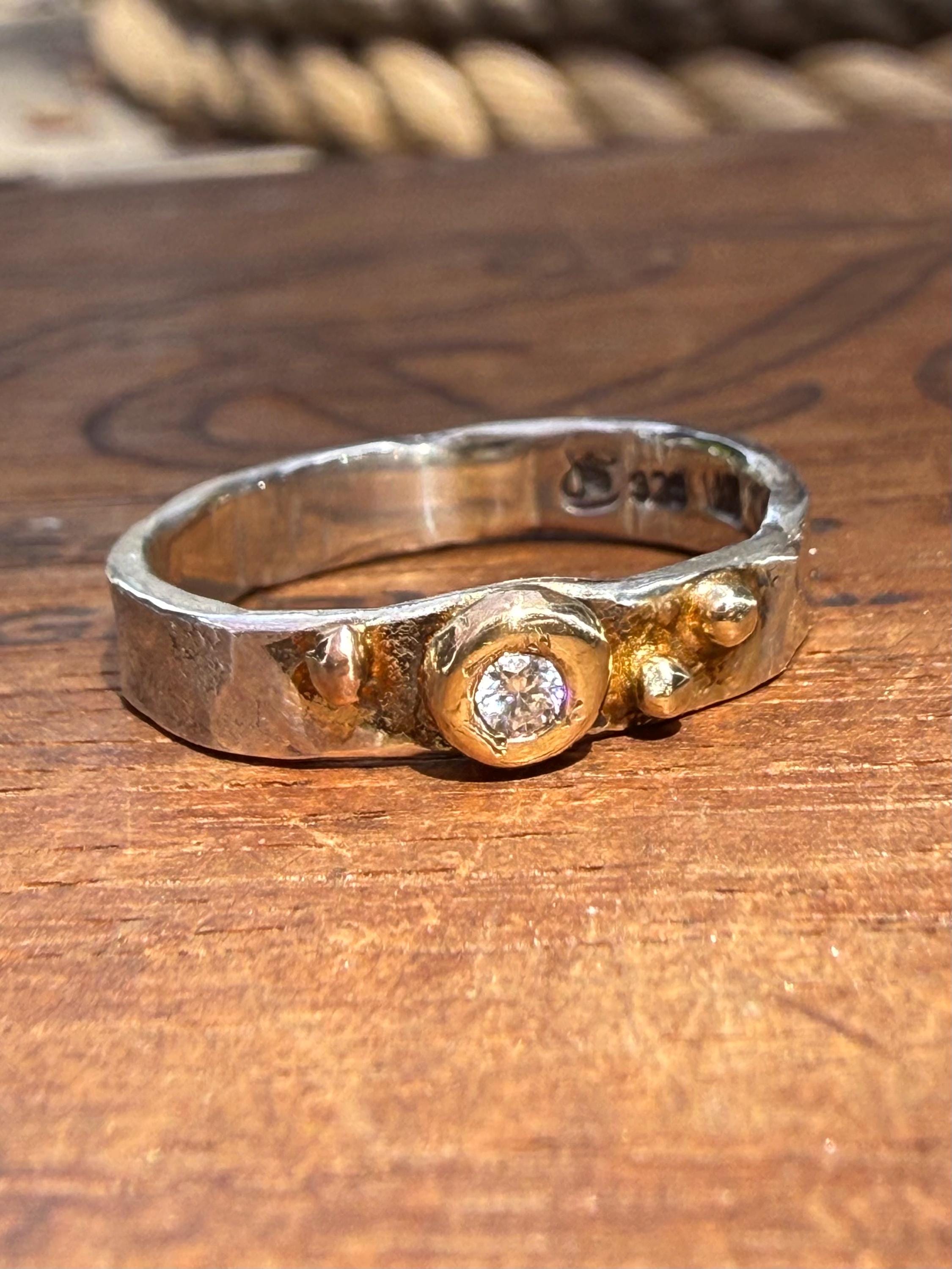 Fused Sterling Silver & Recycled 14K Gold with  a 3mm Natural Diamond.