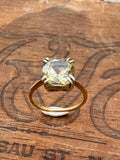 Handmade 2.3 Carats of Lemon Quartz Estate Stone and Vintage 14k Gold Band & Sterling Silver, Size 6.5