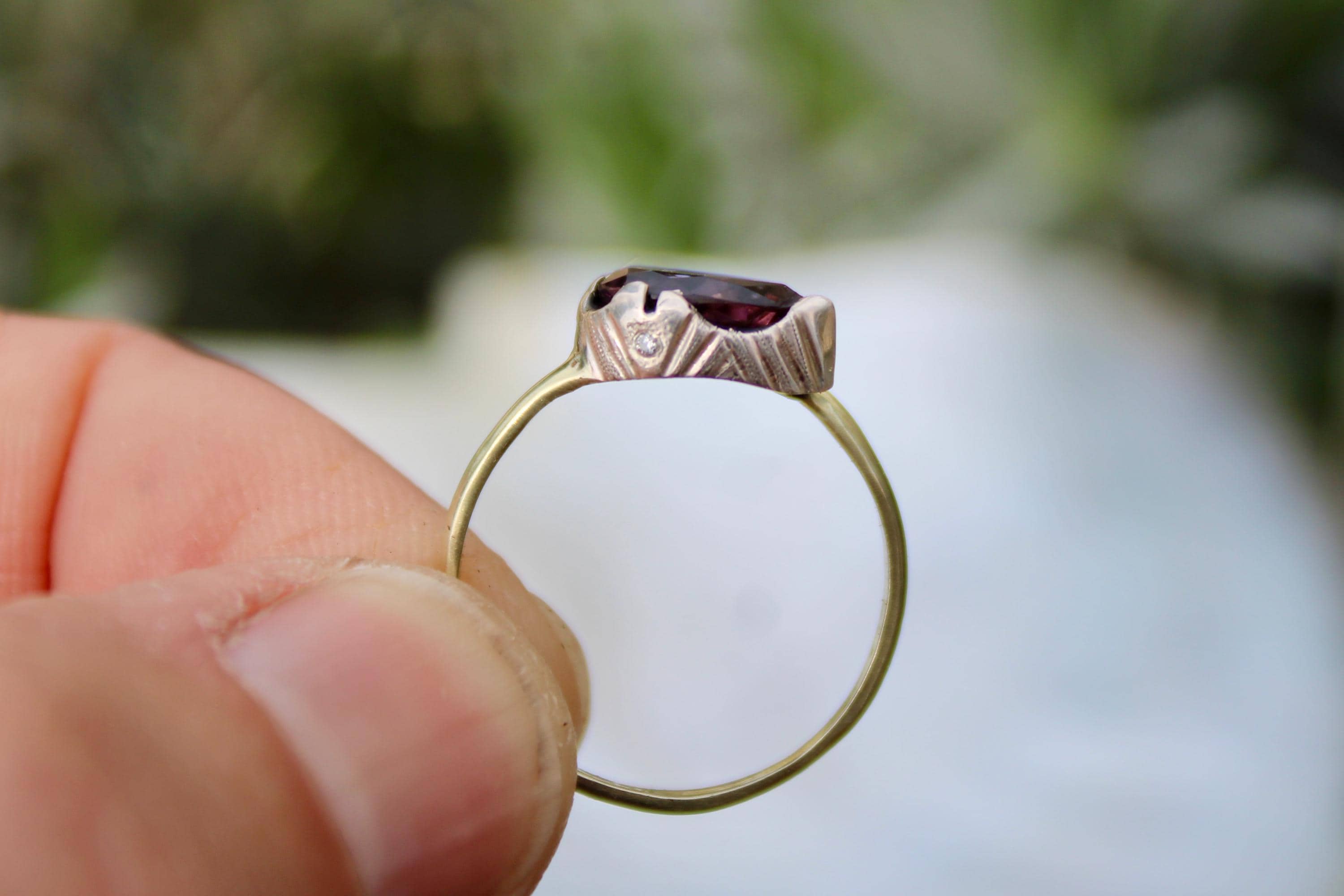 Tourmaline & Moissanite Diamond Ring: 14k Gold, Sterling Silver, Size 6.75