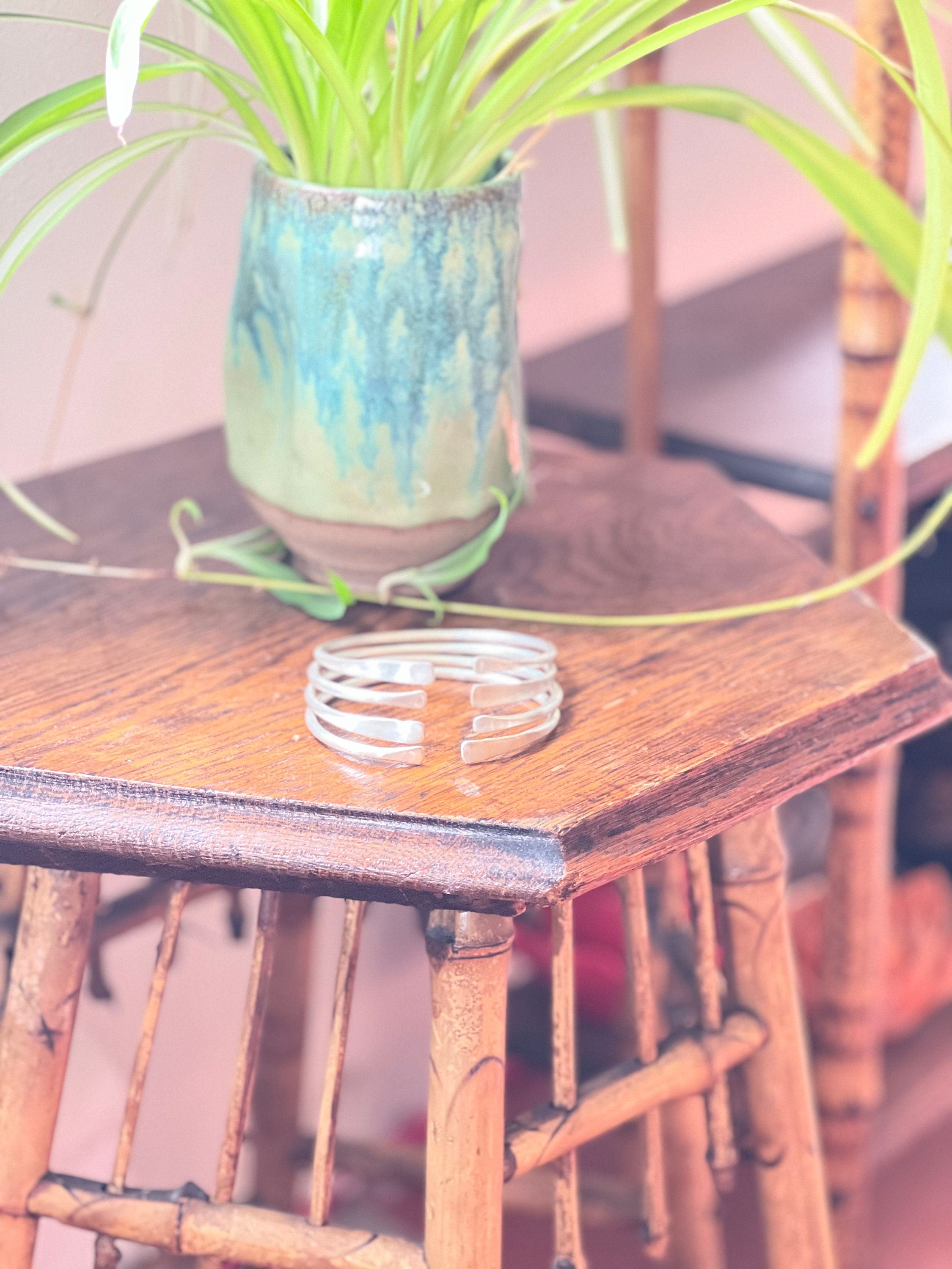 Chunky Silver Hammered Bangle Bracelet