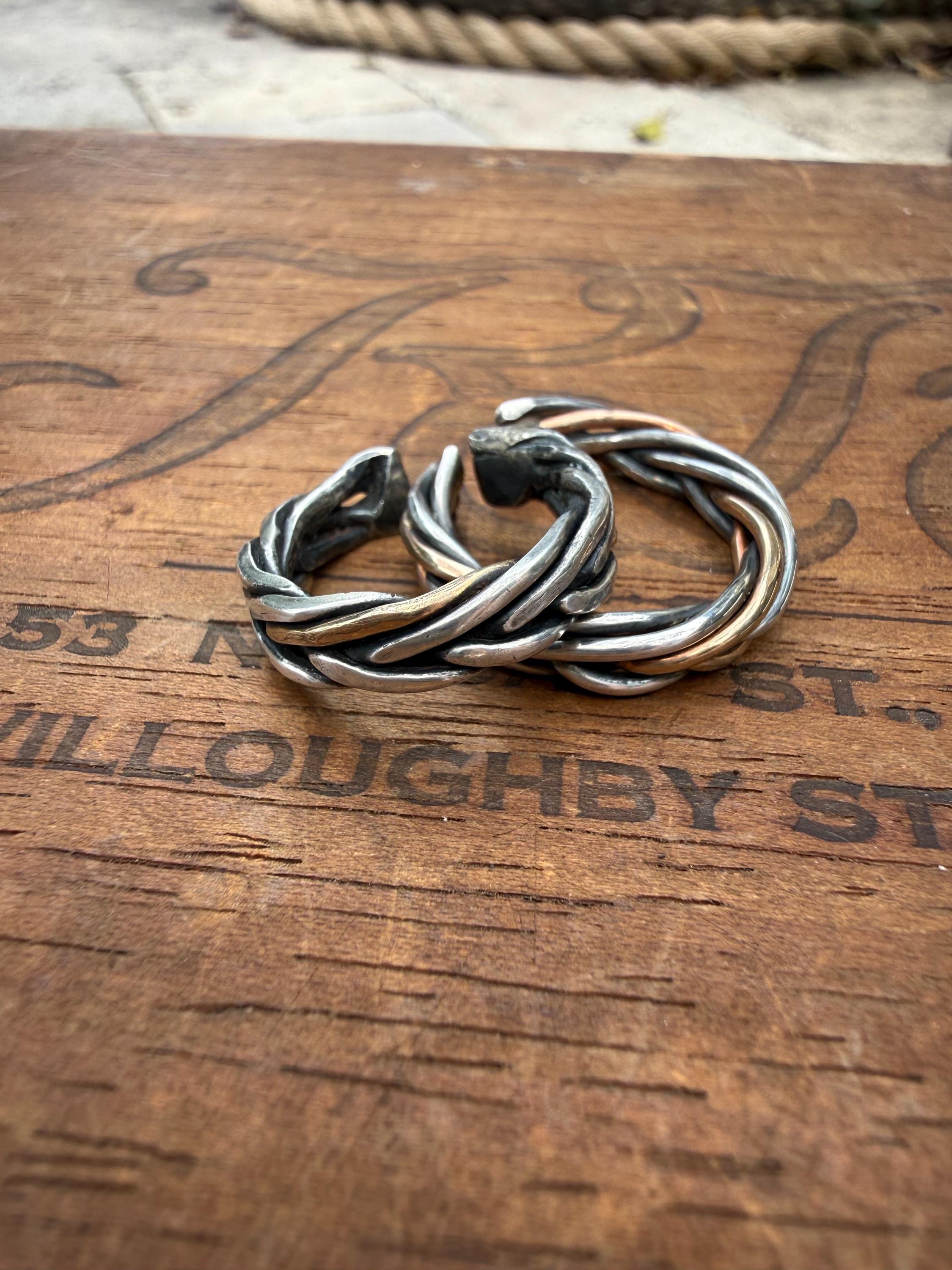 Fishtail Braided Rings with Sterling Silver & 14kgf, Adjustable.