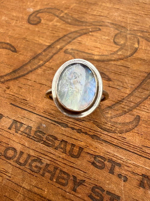 Flashing Moonstone Ring in Sterling Silver, size 6 3/4