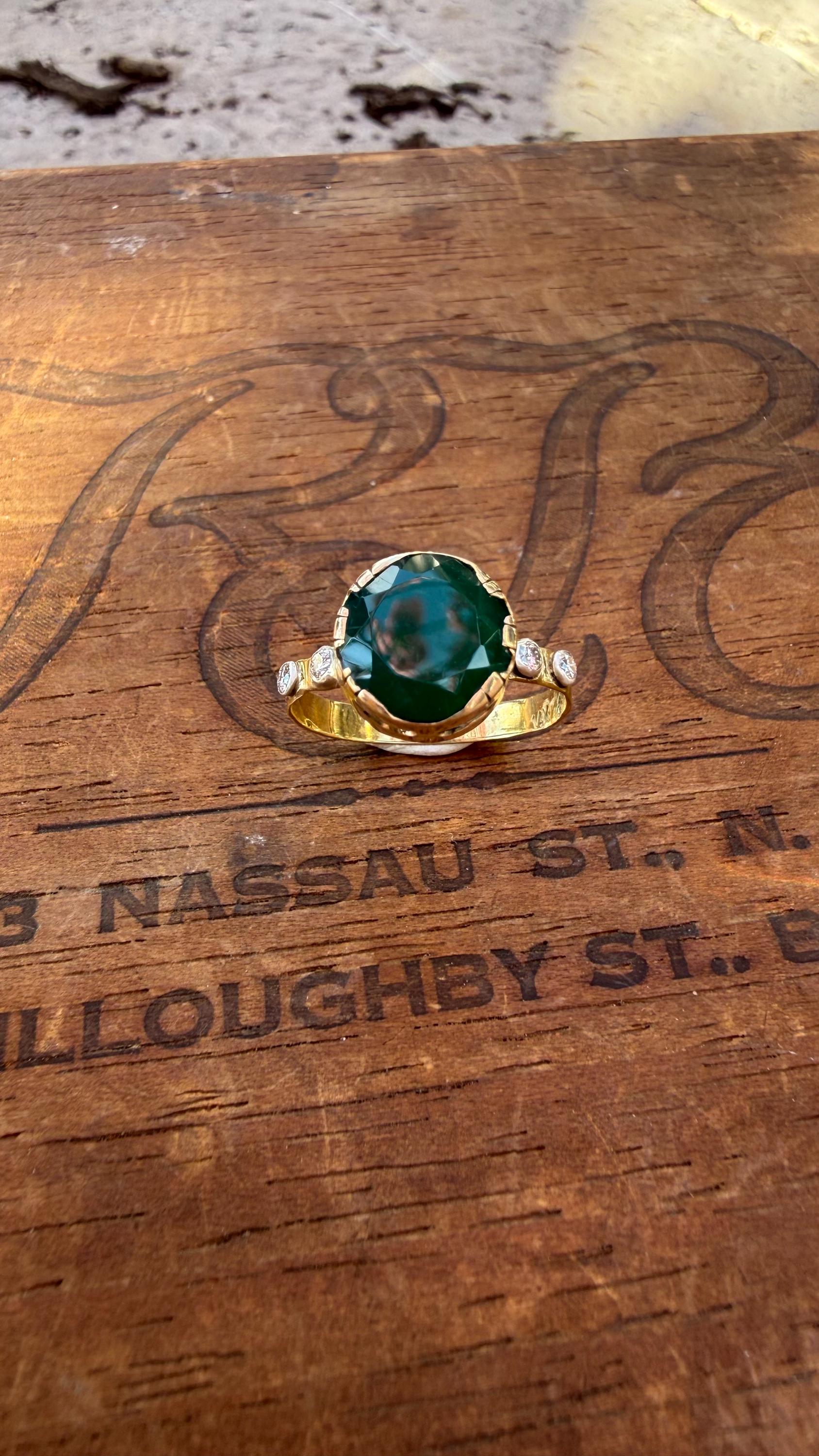 Handmade 2.5 Carat Emerald Ring: Vintage Diamond, 14k/18k Gold, Size 8