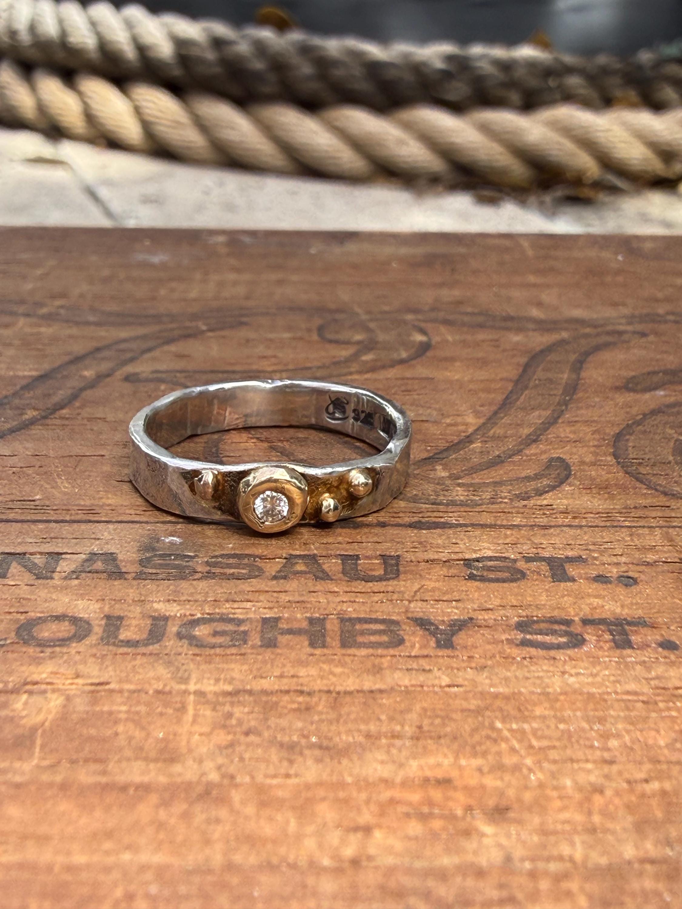 Fused Sterling Silver & Recycled 14K Gold with  a 3mm Natural Diamond.