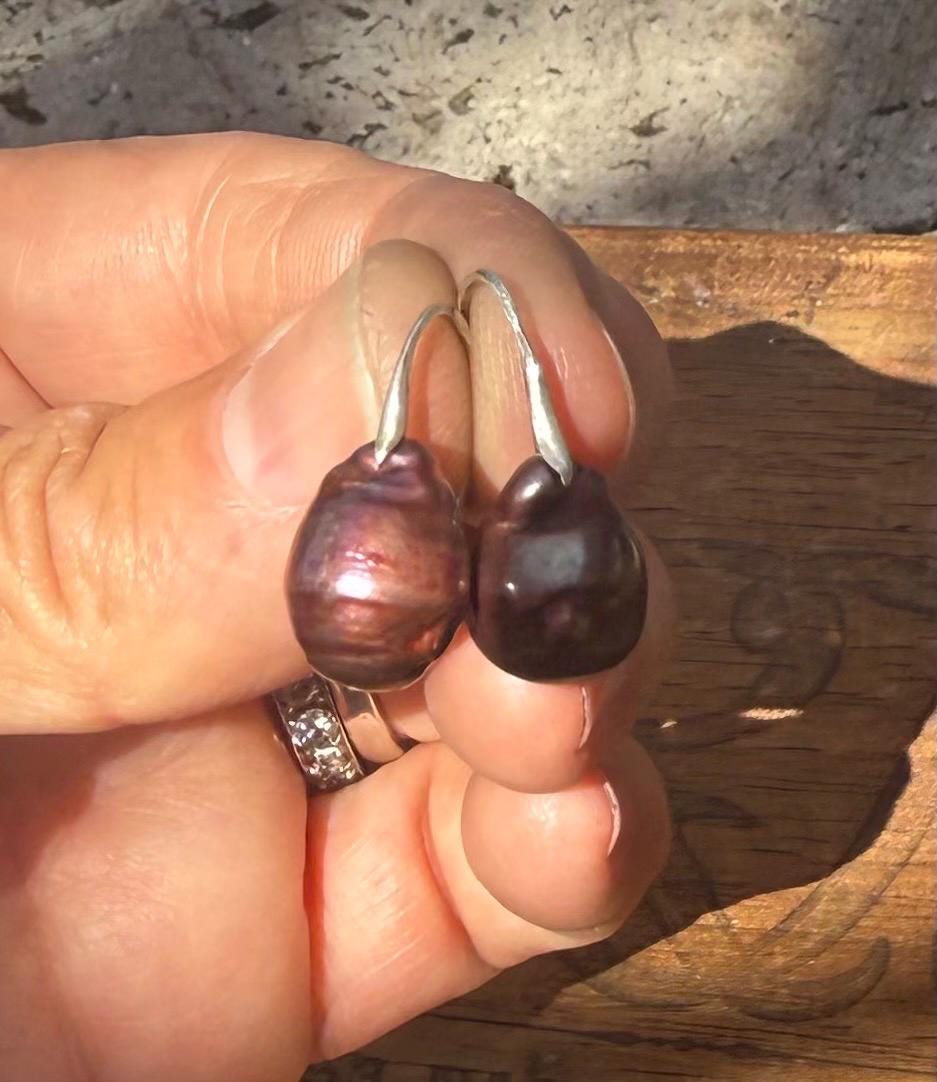 Port Colored Baroque Freshwater Pears with Sterling Silver hooks.